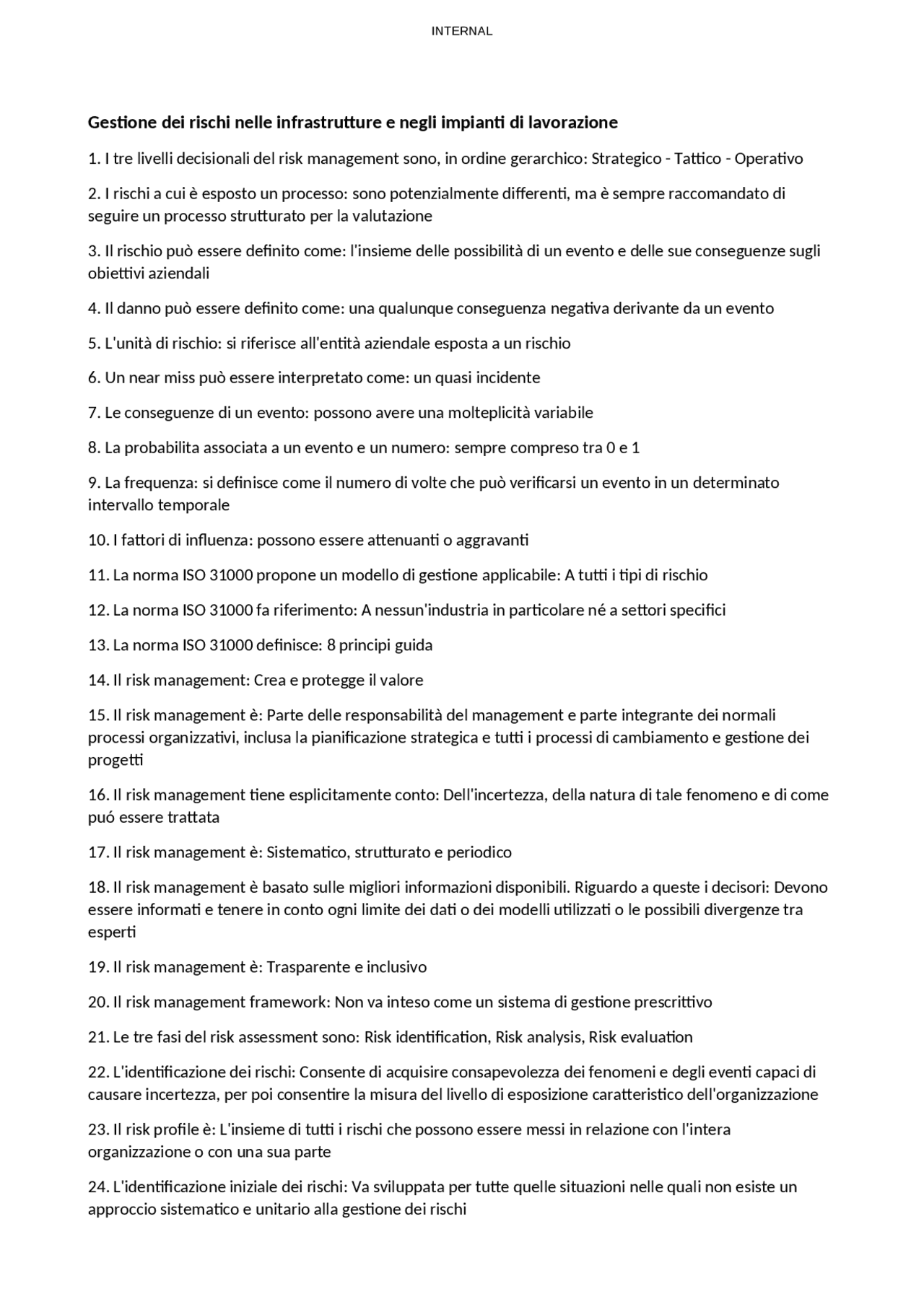 Test finale esame Gestione dei rischi nelle infrastrutture e negli ...