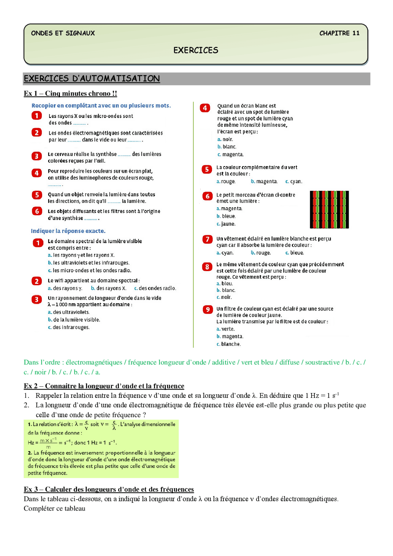 Exercice de physique chimie corrigé chapitre 11 | Exams Physics | Docsity