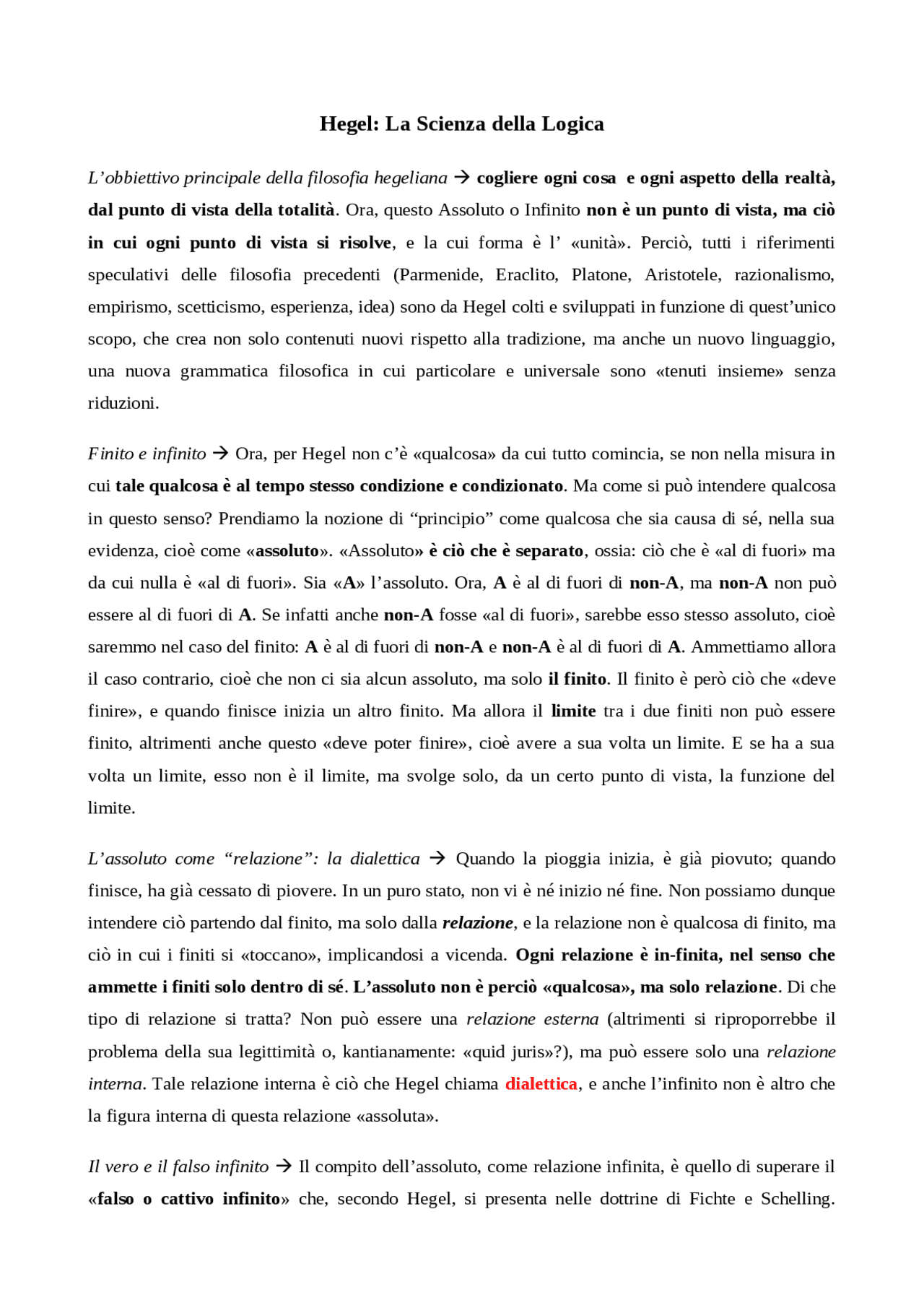 La Scienza della Logica - Hegel | Appunti di Filosofia Teoretica | Docsity