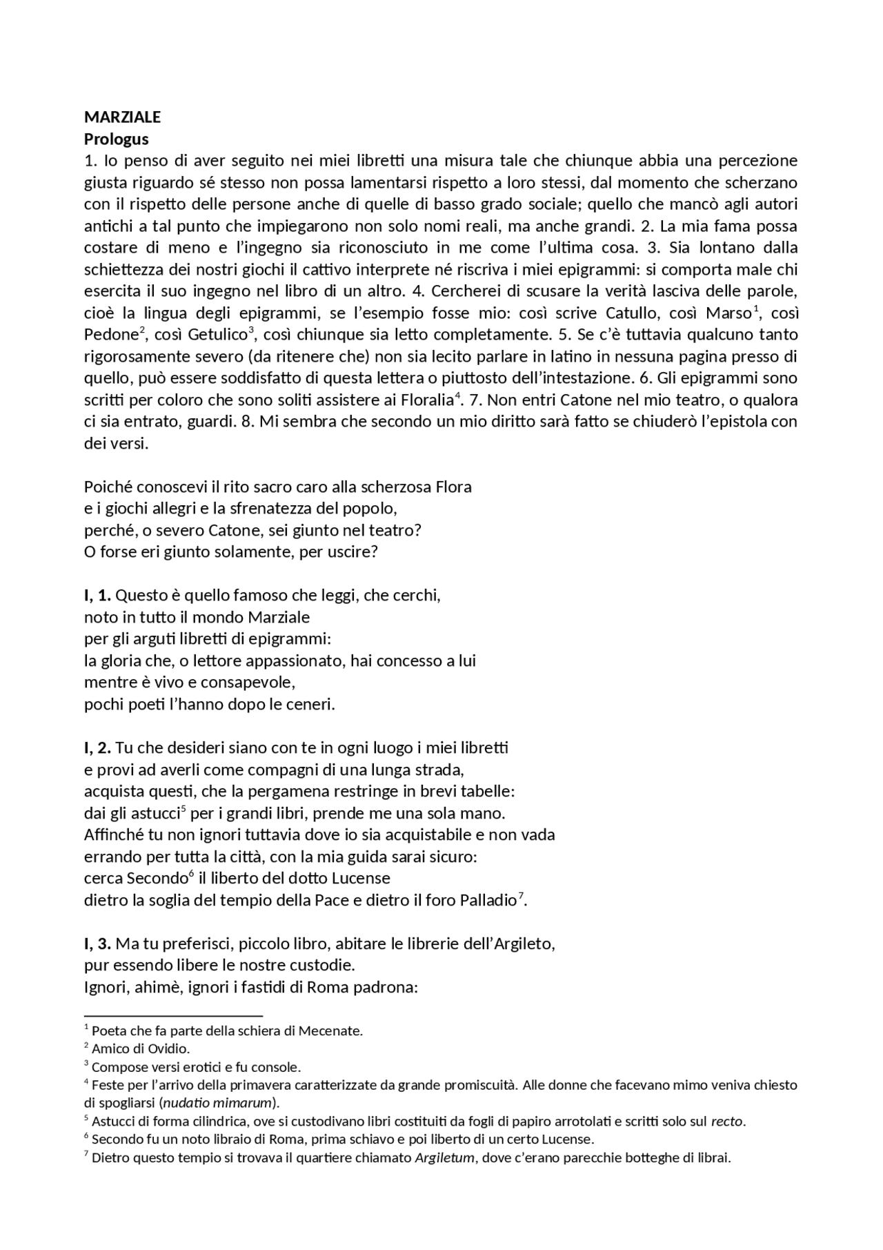 Traduzione e commento degli Epigrammi di Marziale Appunti di Letteratura latina Docsity