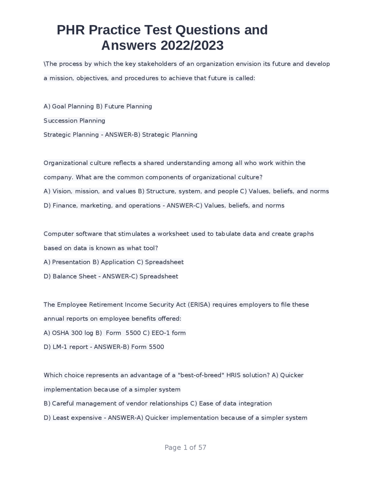 APHR Practice Test Questions and Answers 2022/2023 | Exams Nursing ...