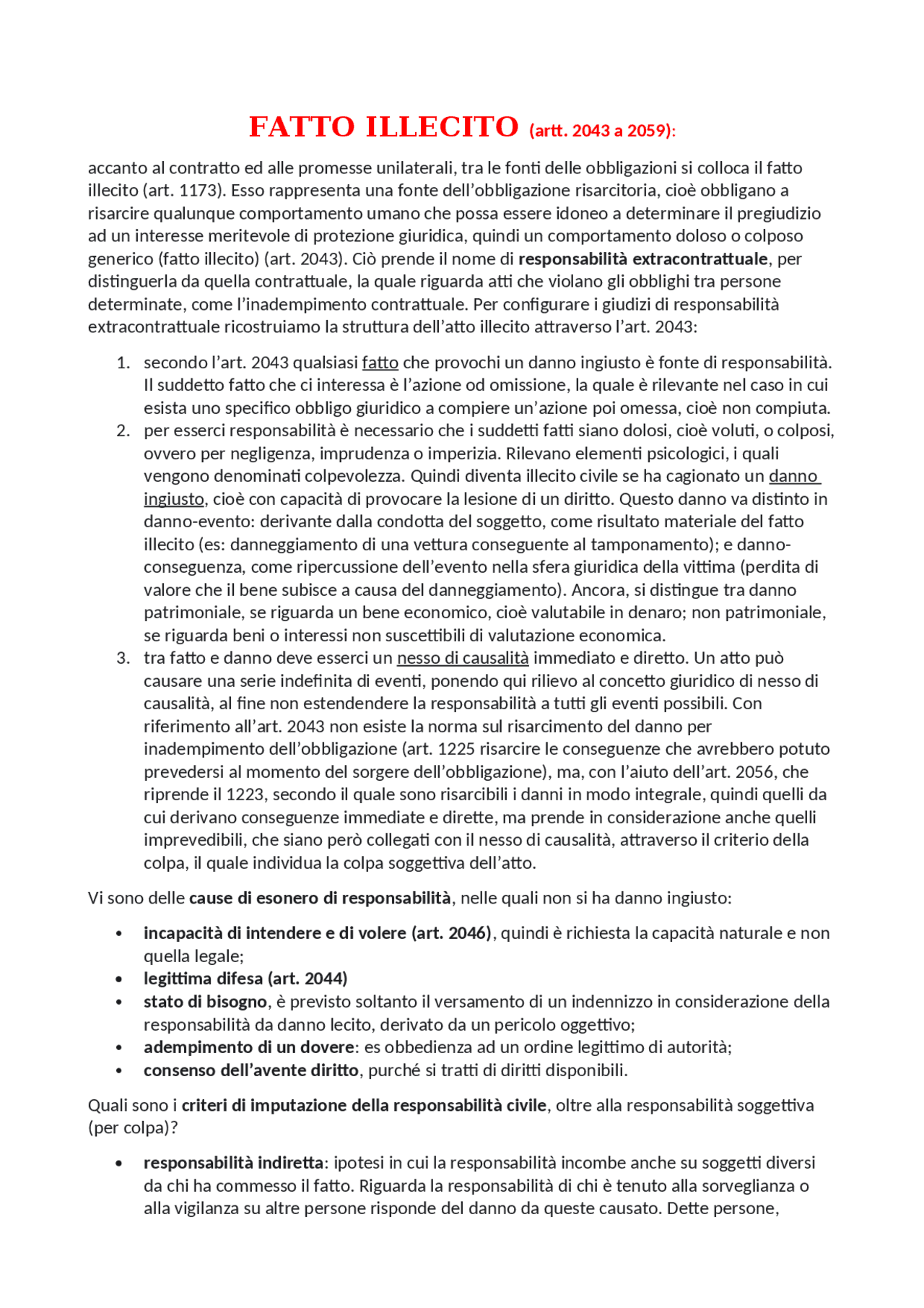 Fatto illecito UNIMC diritto privato Dispense di Diritto Privato