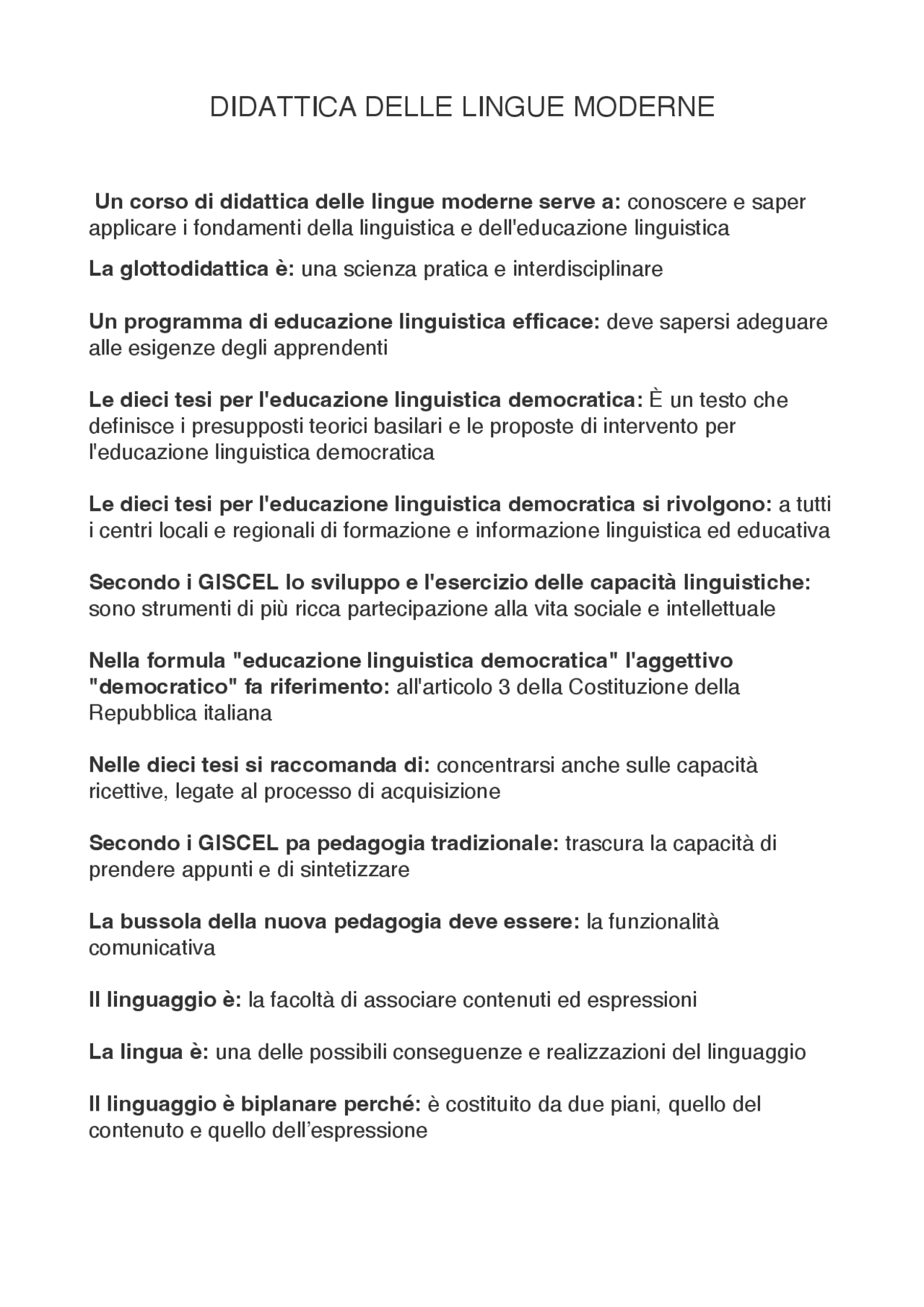 DIDATTICA DELLE LINGUE MODERNE (Università Telematica Pegaso) Prove d