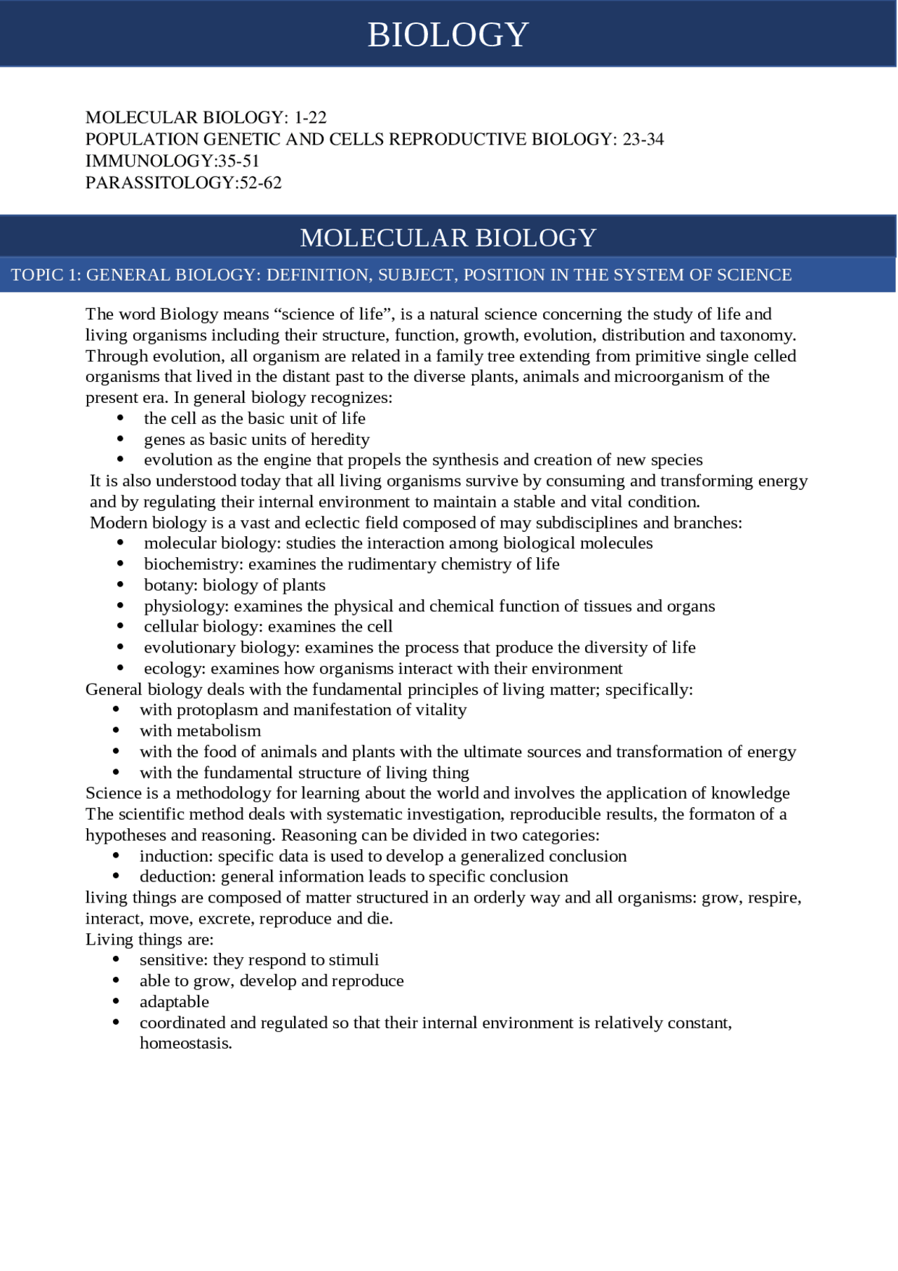 Molecular biology topics Study notes Molecular biology Docsity