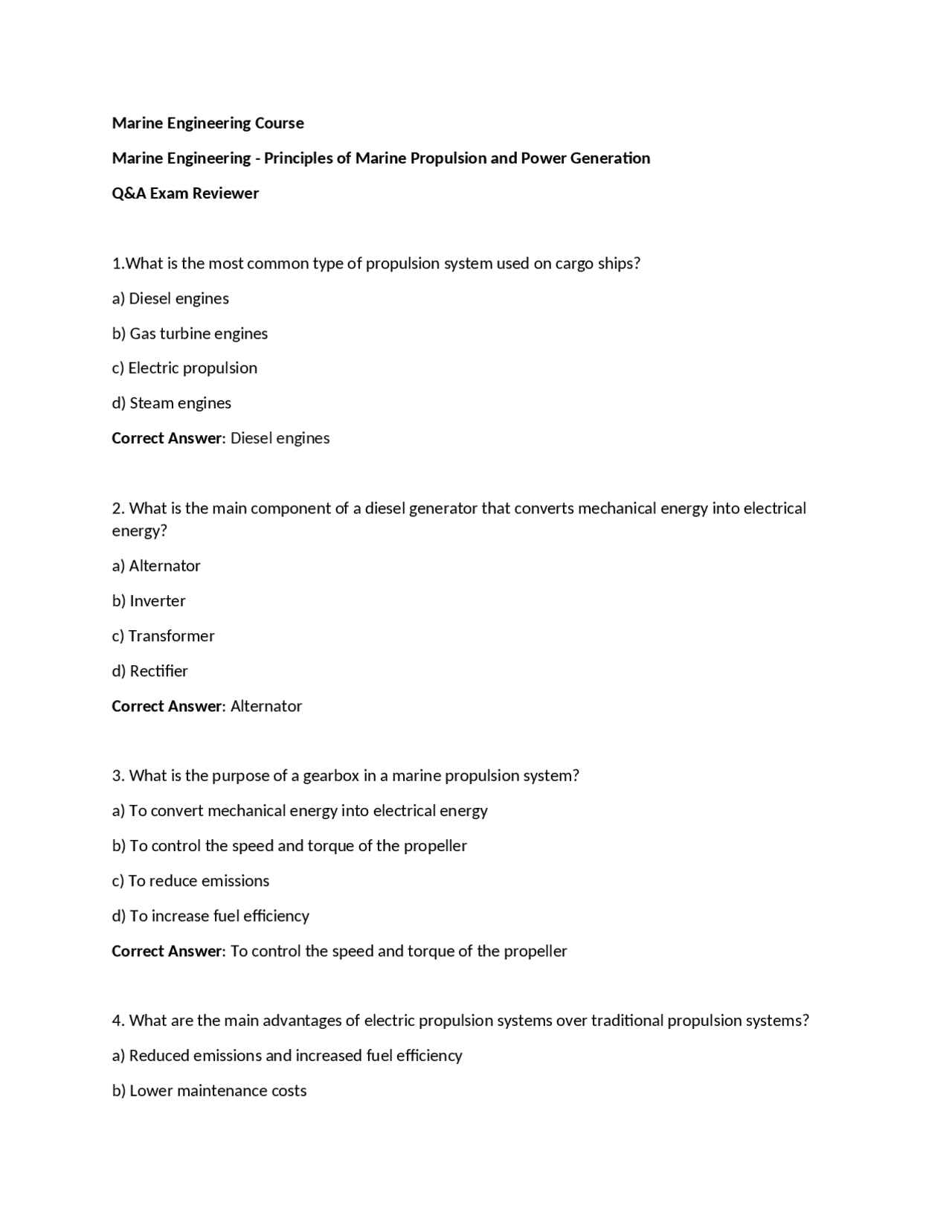 Principles of Marine Propulsion and Power Generation | Exams Marine ...