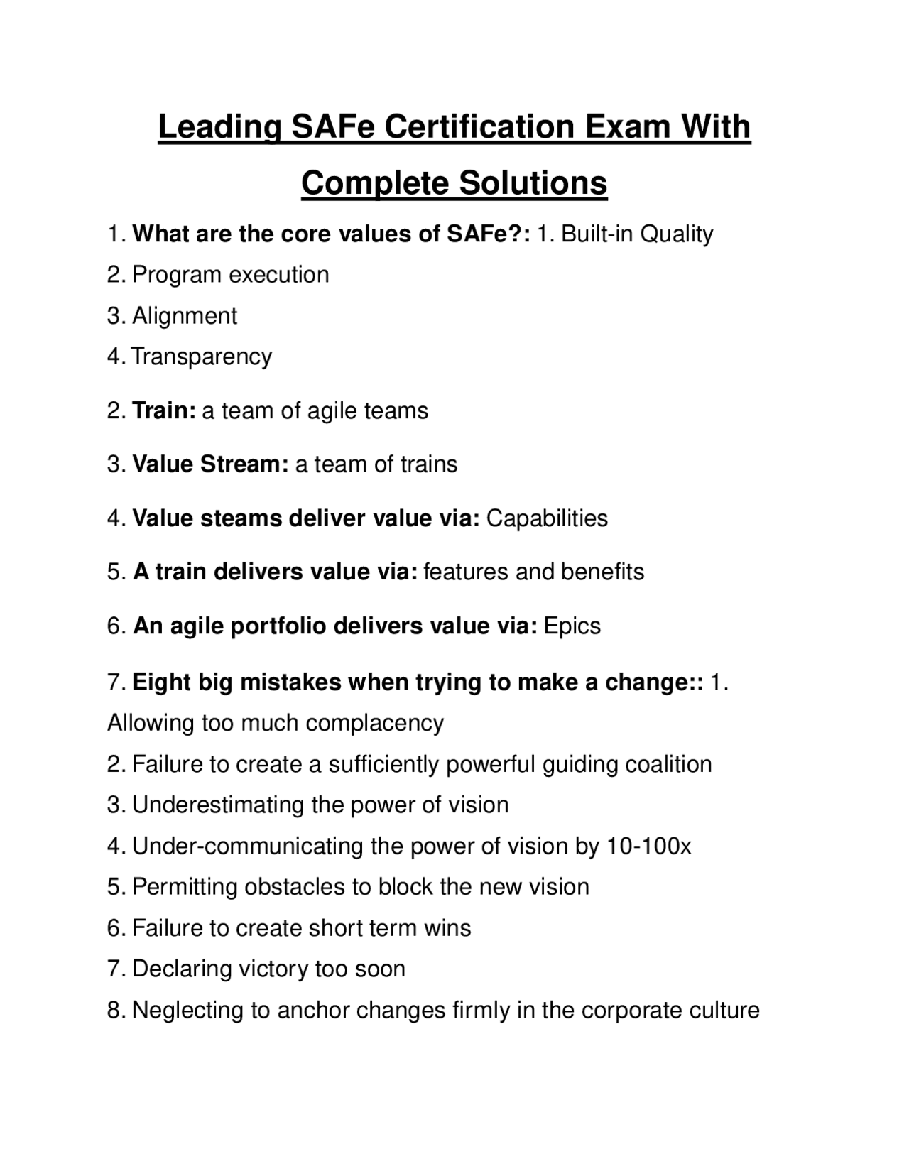 Leading SAFe Certification Exam With Complete Solutions Exams Nursing Leading SAFe Certification Exam With Complete Solutions Exams Nursing