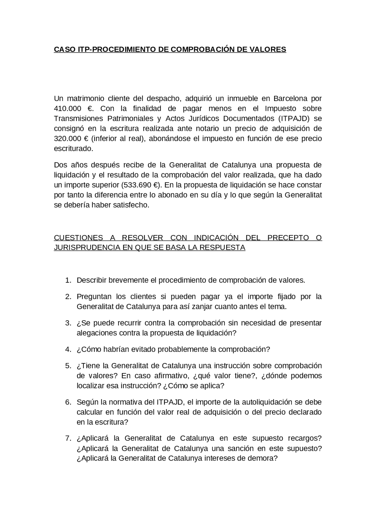 Caso impuesto transmisiones patrimoniales Ejercicios de Derecho Docsity Caso impuesto transmisiones patrimoniales Ejercicios de Derecho Docsity