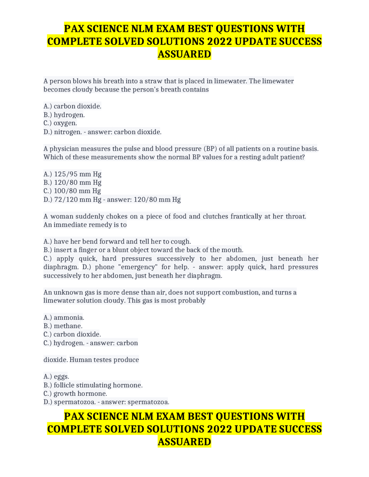 PAX SCIENCE NLM EXAM BEST QUESTIONS WITH COMPLETE SOLVED SOLUTIONS 2022 ...
