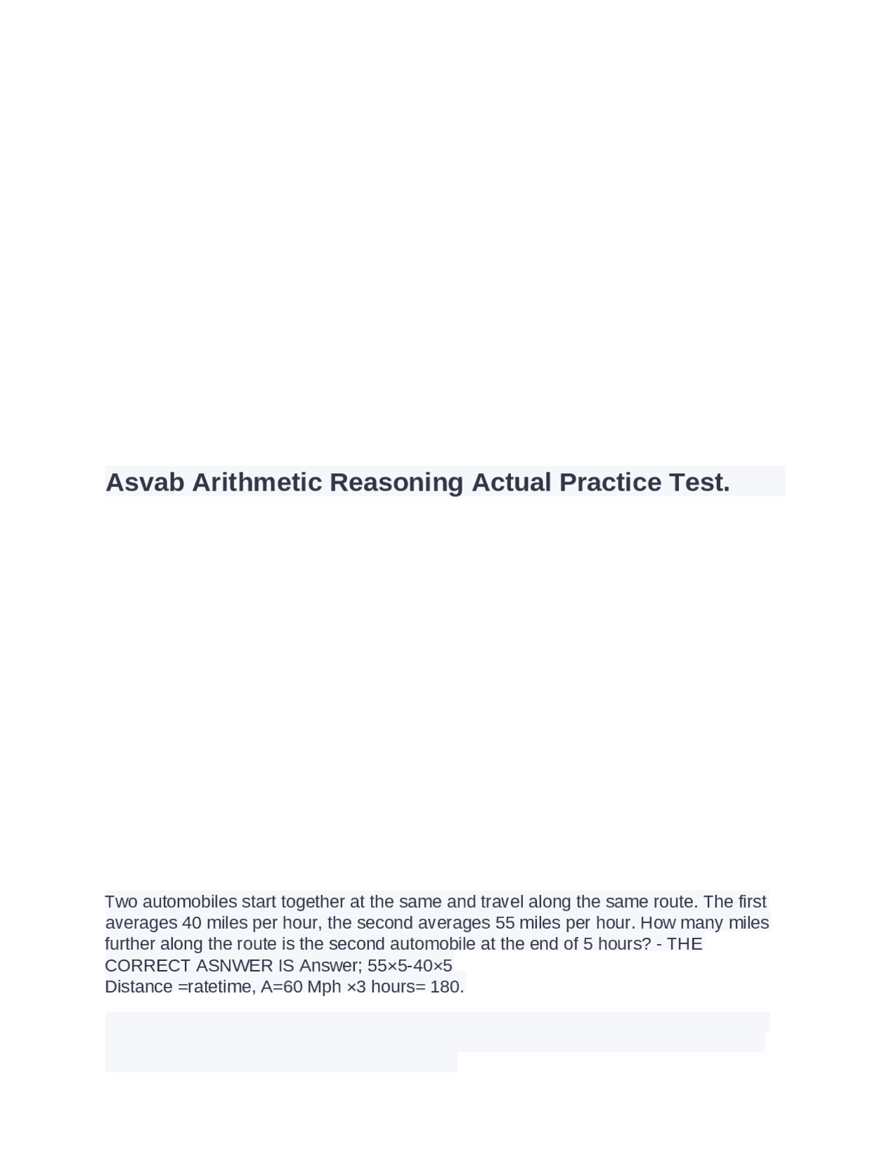 Asvab Arithmetic Reasoning Actual Practice Test. | Exams Science ...