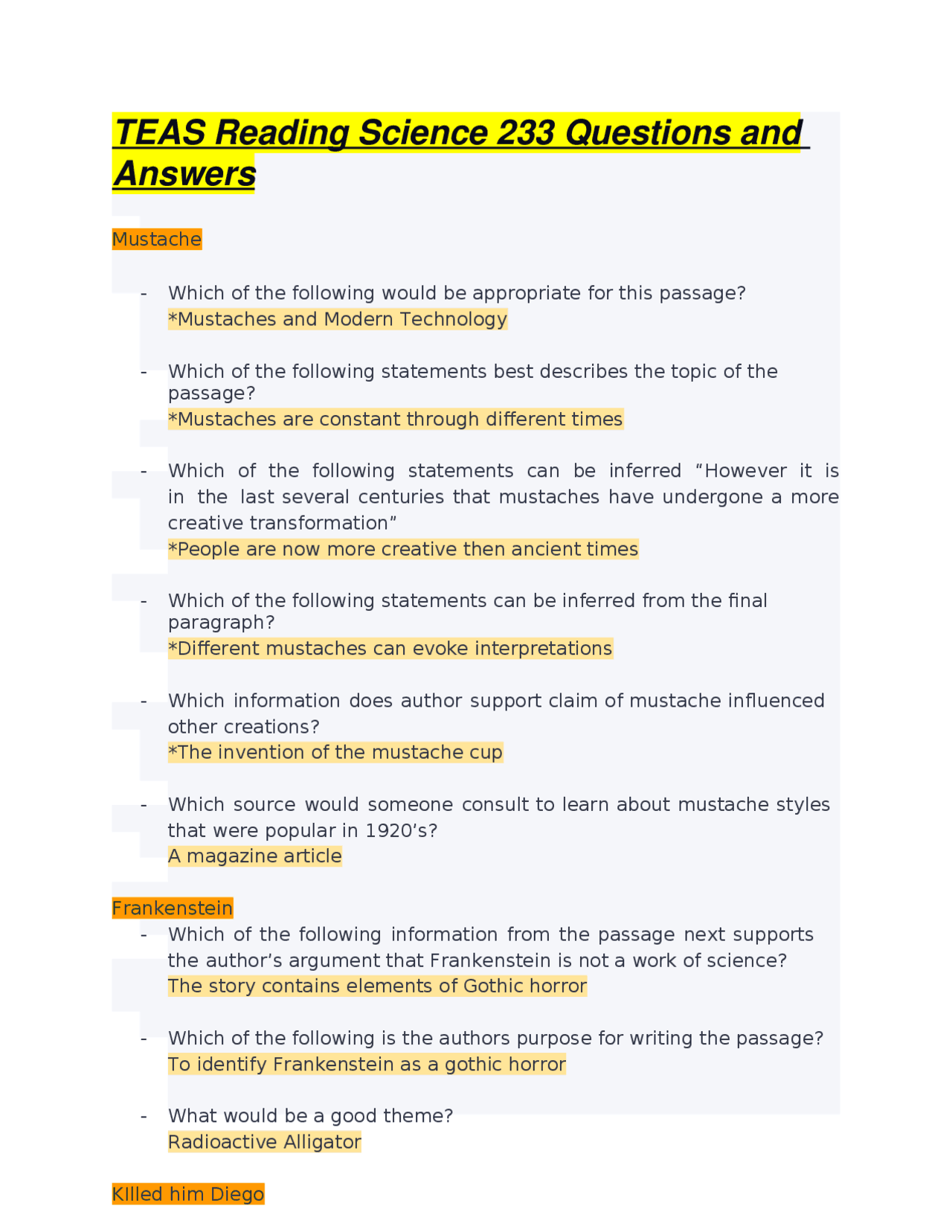 TEAS Reading Science 233 Questions and Answers Exams Literary Theory