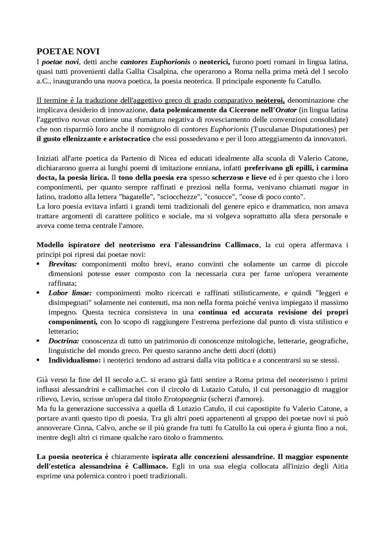 Poetae novi riassunto Appunti di Letteratura latina Docsity