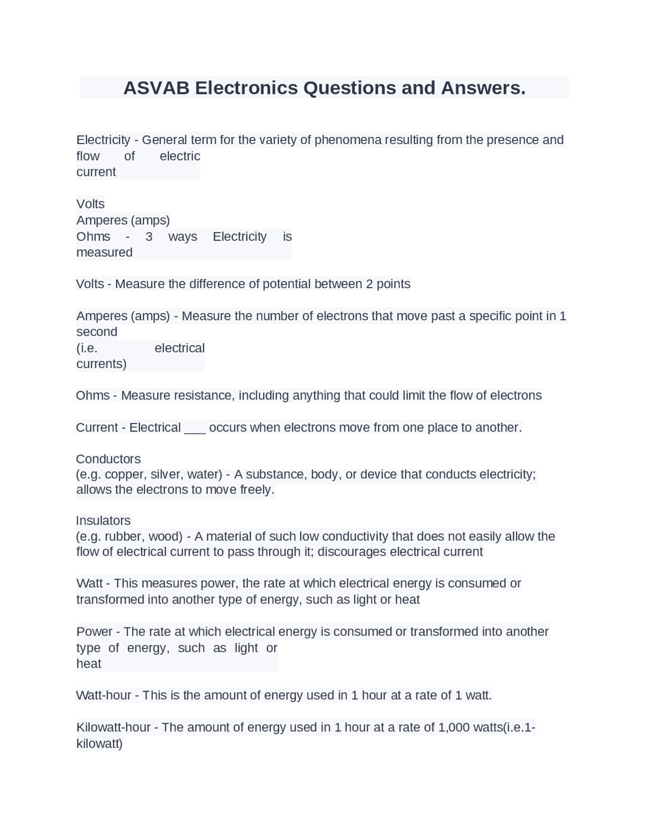 Electric Asvab ASVAB Electronics Questions and Answers. | Exams Science education ...