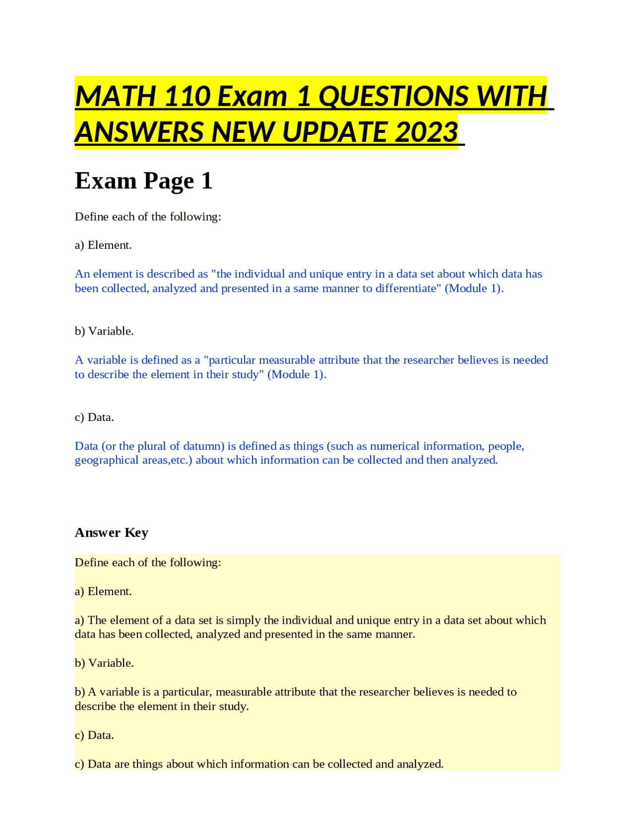 MATH 110 Exam 1 QUESTIONS WITH ANSWERS NEW UPDATE 2023 Exams Nursing math-110-exam-1-questions-with-answers-new-update-2023-exams-nursing
