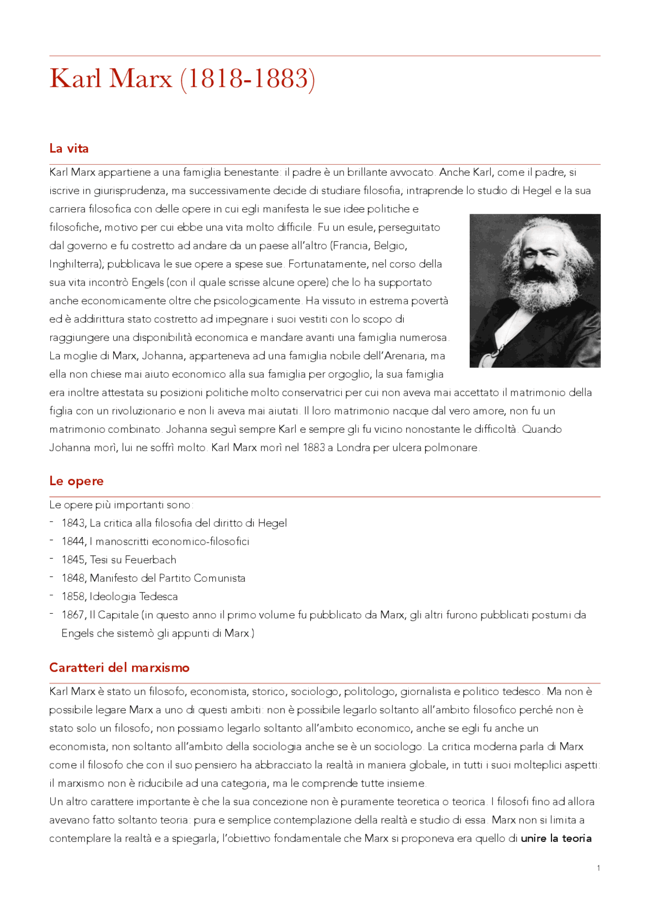 Karl Marx vita e opere Lecture notes Philosophy Docsity