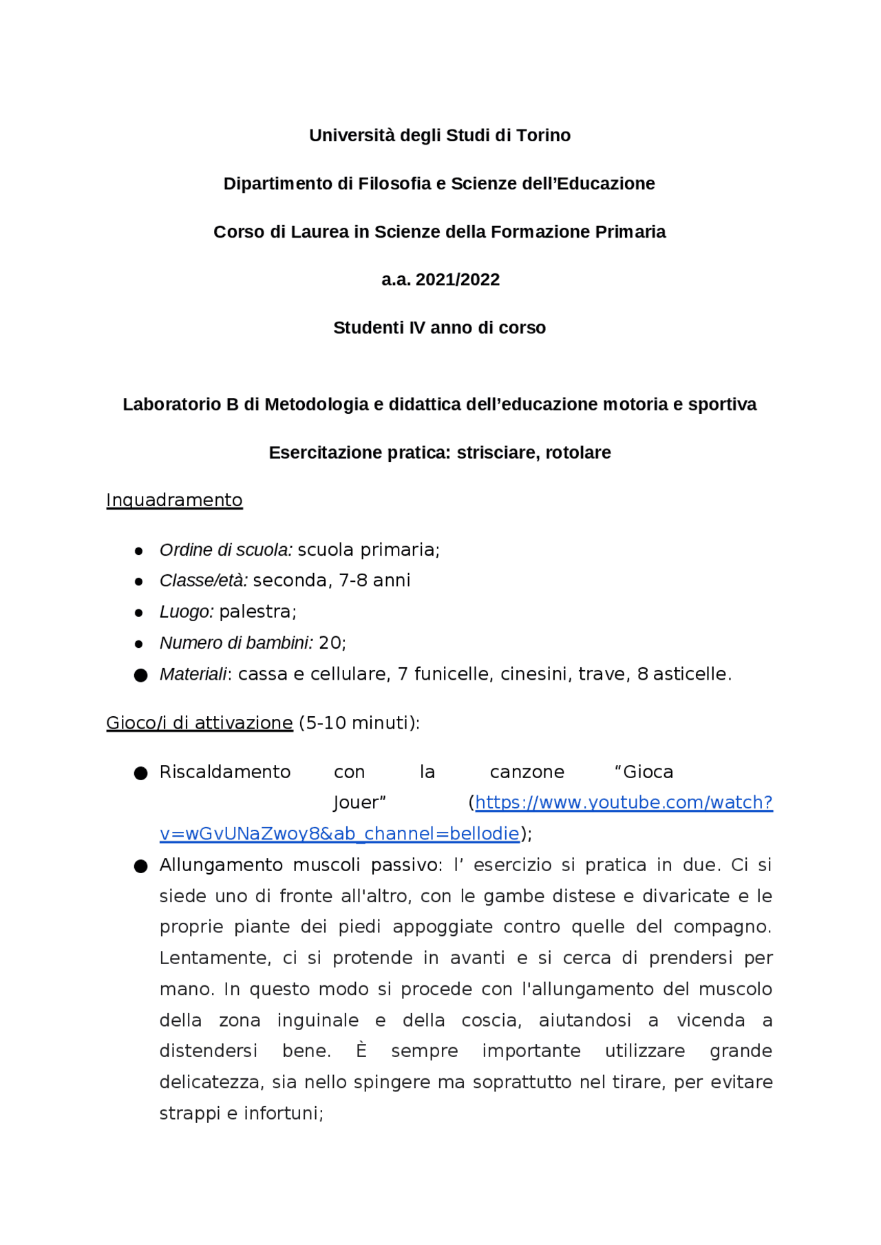 Unità di apprendimento primaria educazione motoria Esercizi di Sport
