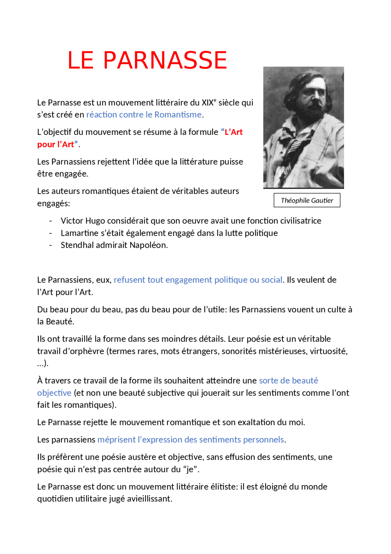 Il movimento della Parnasse | Appunti di Francese | Docsity
