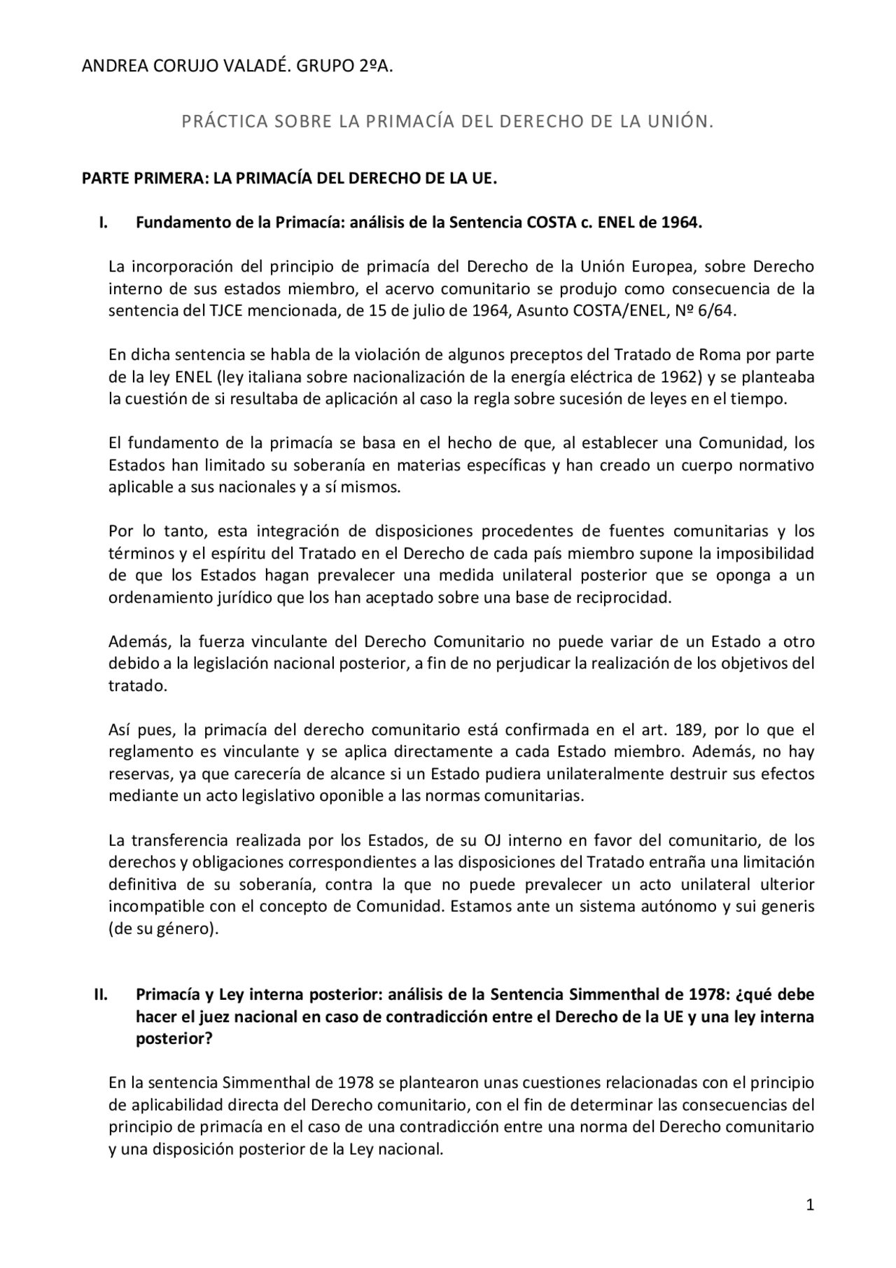 Practica primacía de la UE | Ejercicios de Derecho de la Unión Europea ...
