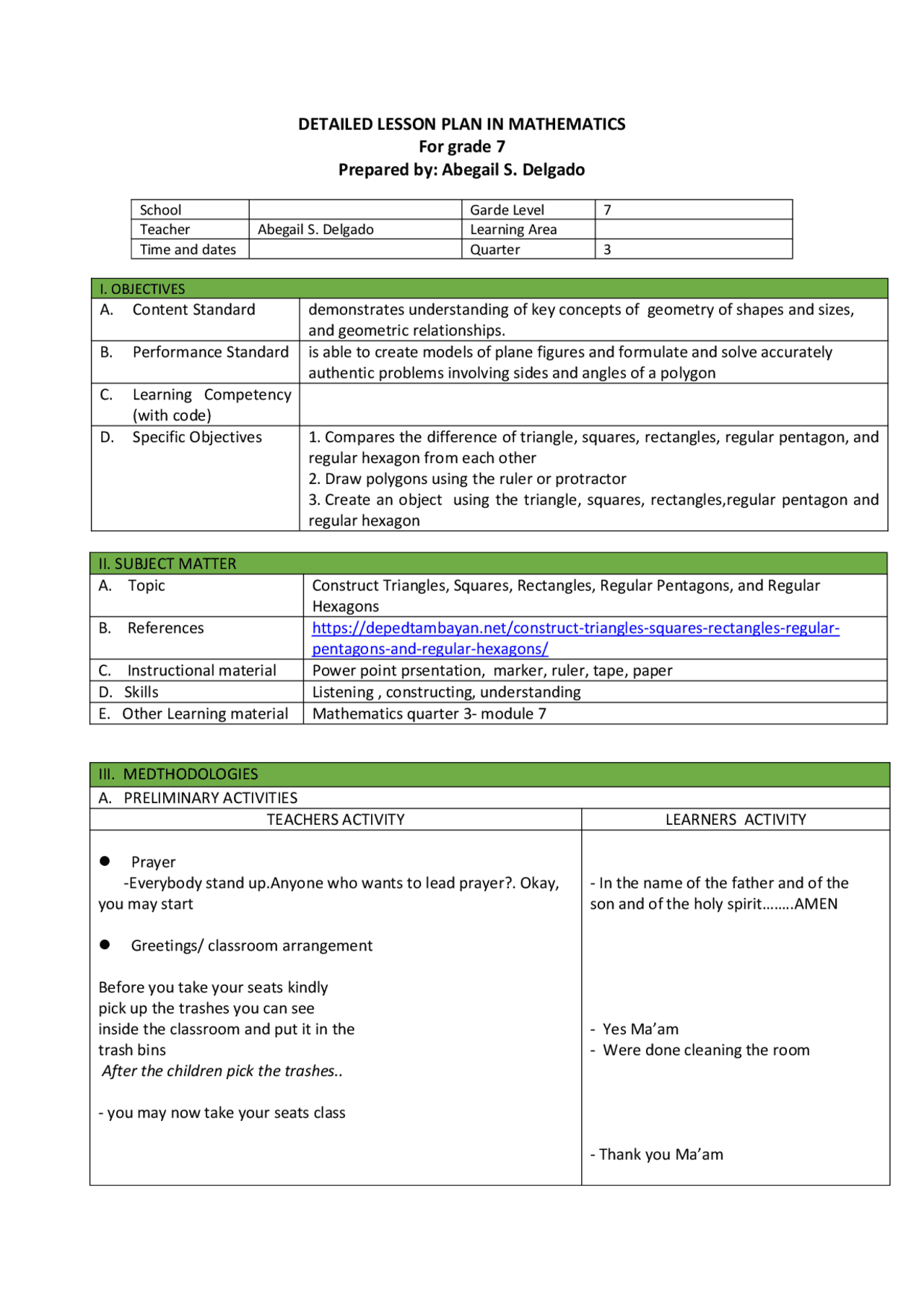 python introduction lesson plan for 7th grade | pdf |... Detailed lesson plan for grade 7 | Study Guides, Projects, Research ...