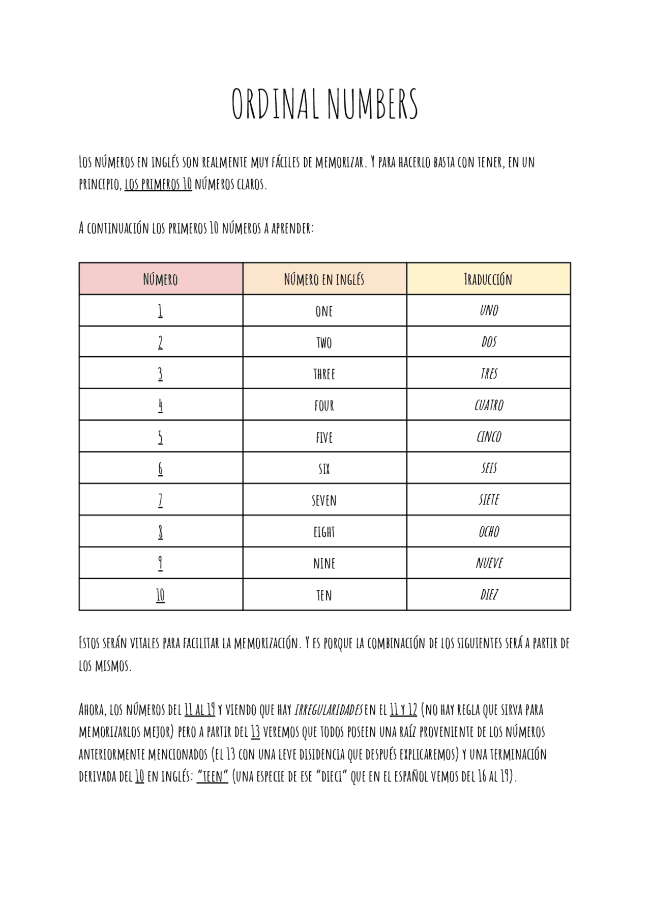 Ordinal numbers (0 to 1,000,000,000,000) | Apuntes de Inglés | Docsity
