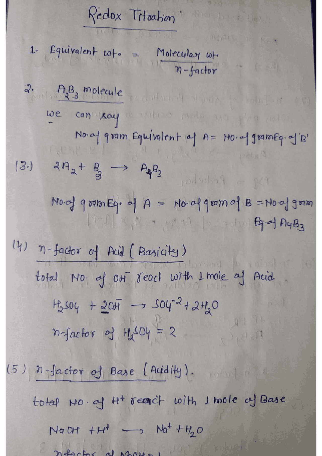 Short Notes of Redox titration | Cheat Sheet Chemistry | Docsity