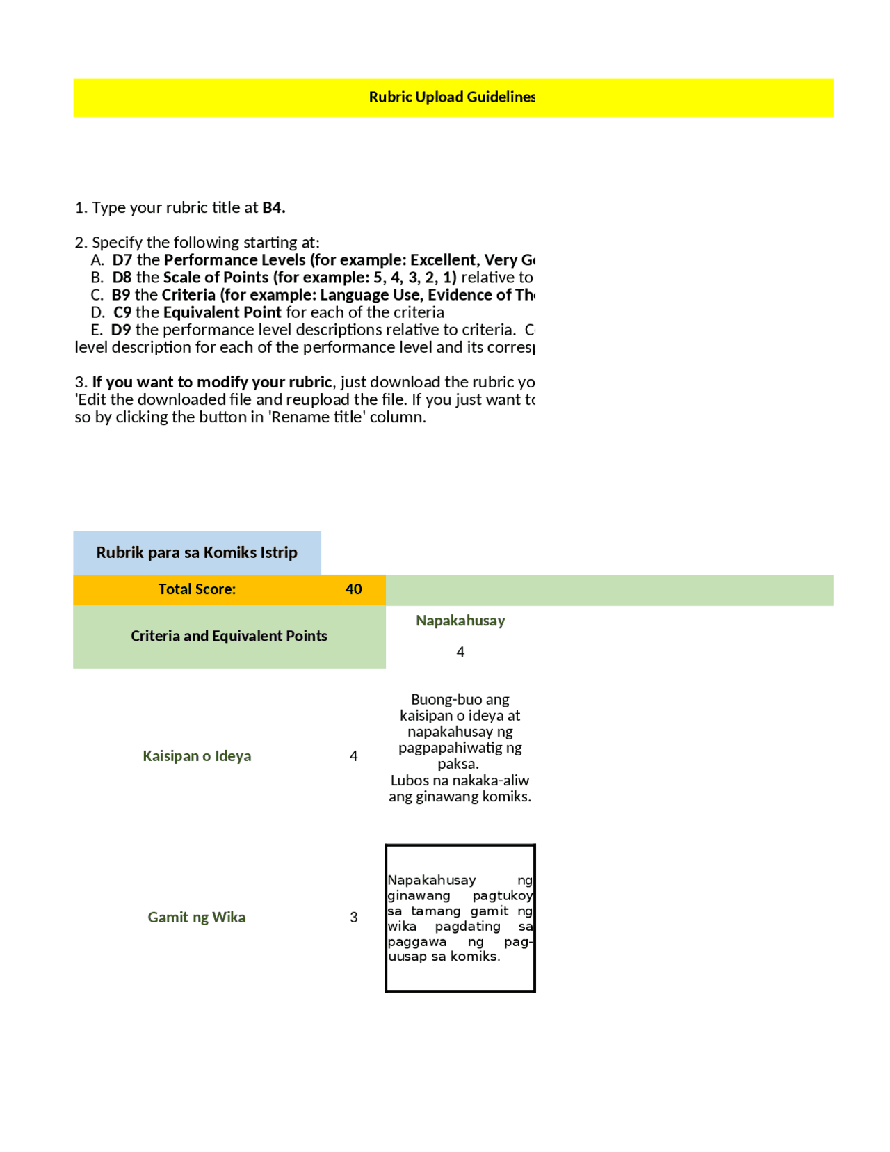 Rubrik para sa Komik Istrip | Schemes and Mind Maps Vocational ...