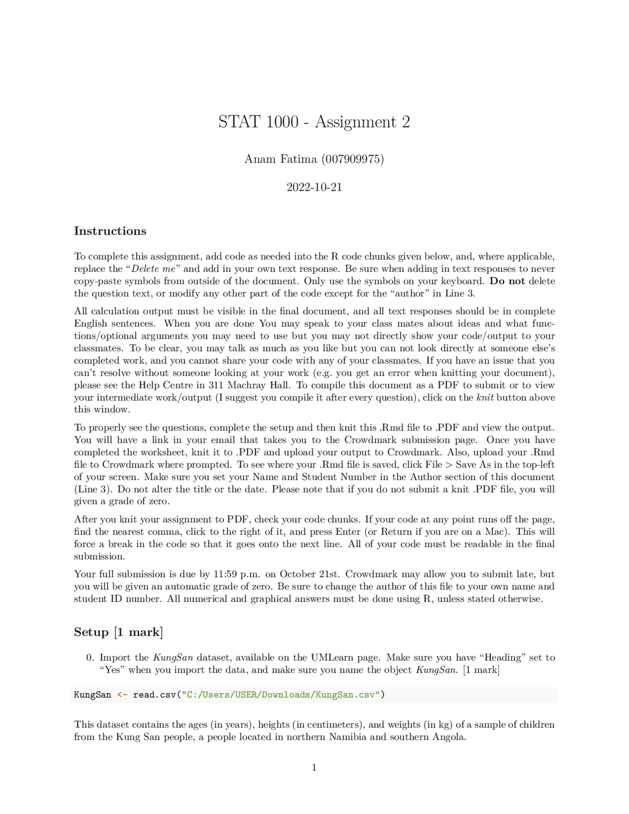 Statc1000 Math Question STAT1000 Labs Assignments | Assignments Statistics | Docsity