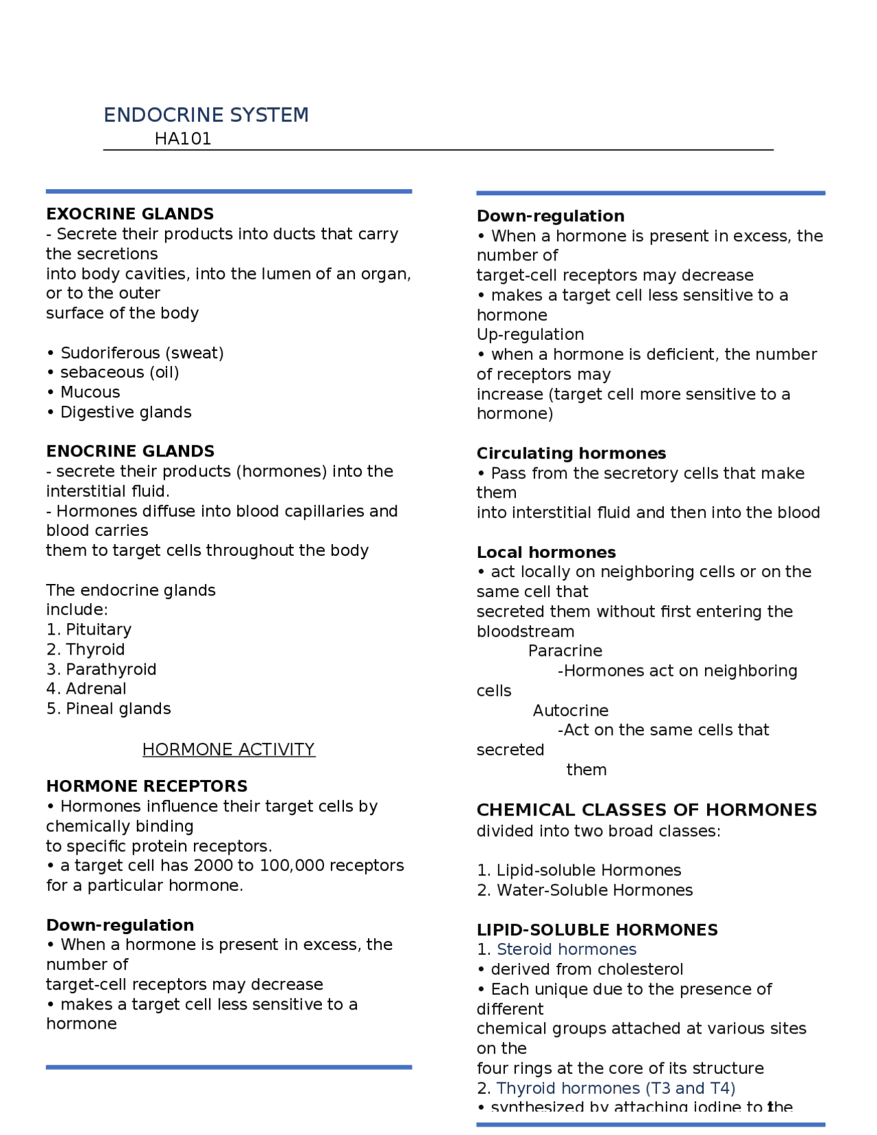 ENDOCRINE SYSTEM NOTES | Lecture notes Anatomy | Docsity