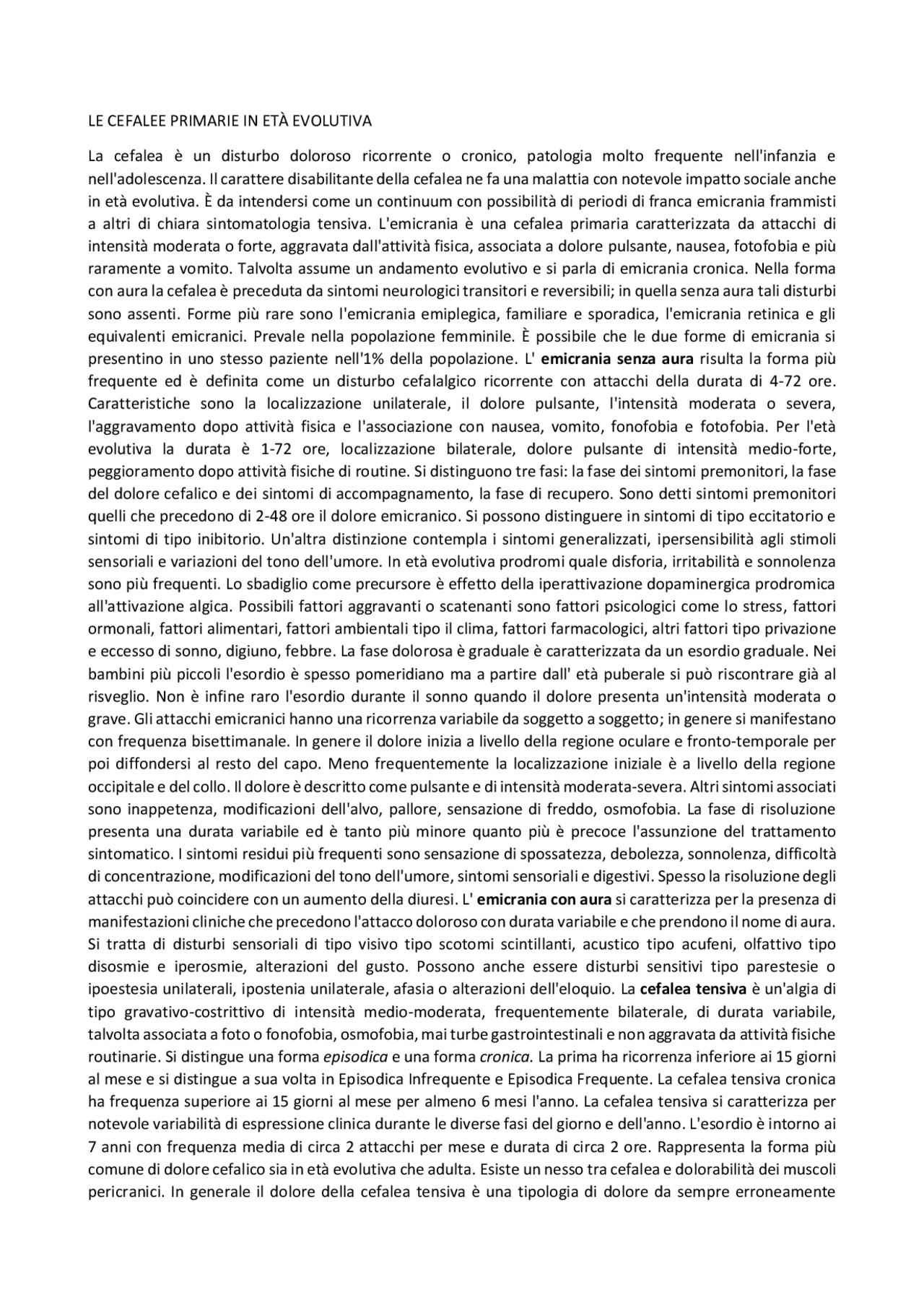 Cefalee primarie in età evolutiva | Appunti di Neuropsichiatria ...