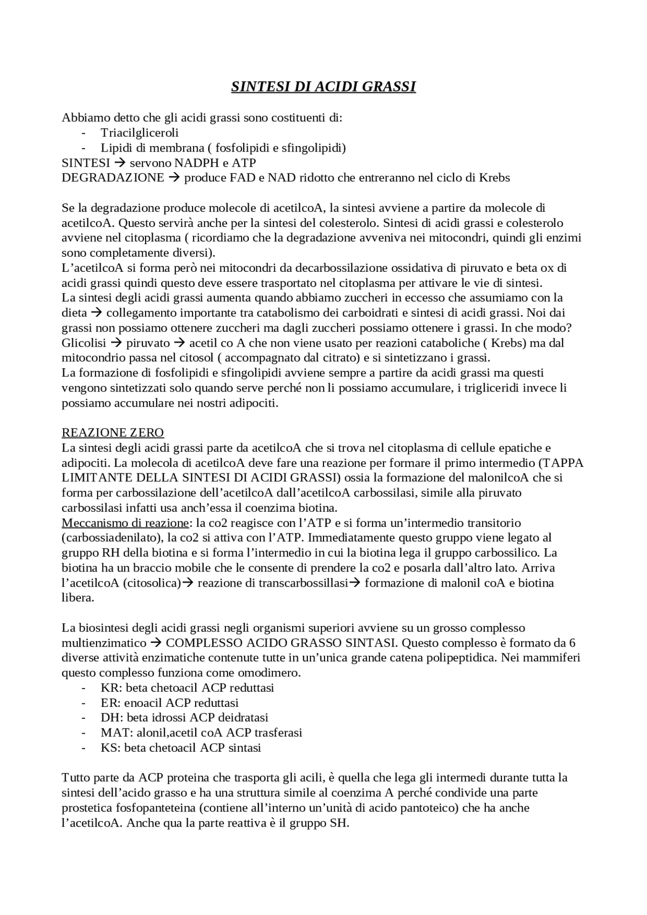 Meccanismo Di Sintesi Degli Acidi Grassi