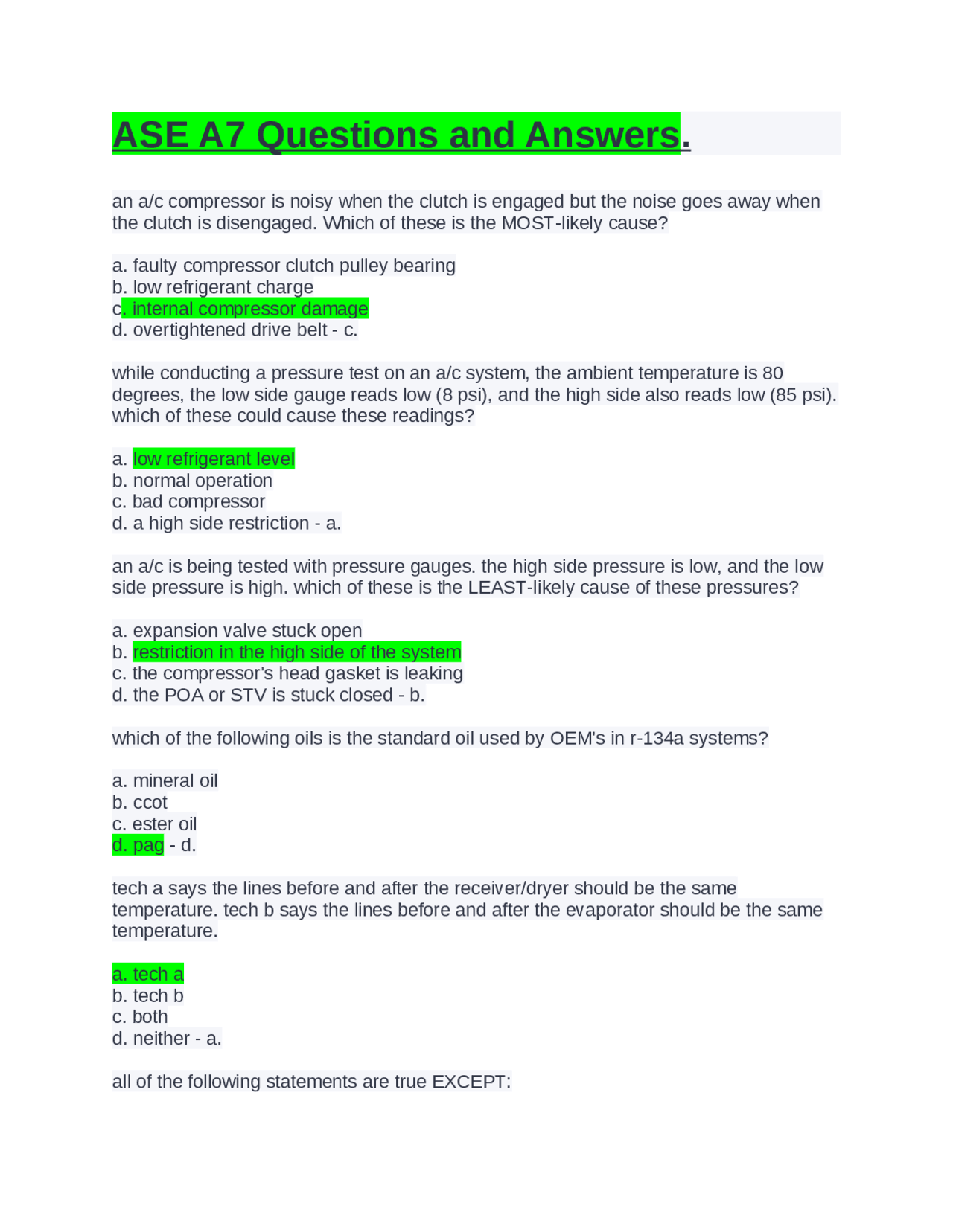 ASE A7 Questions and Answers. | Exams Electric Machines | Docsity