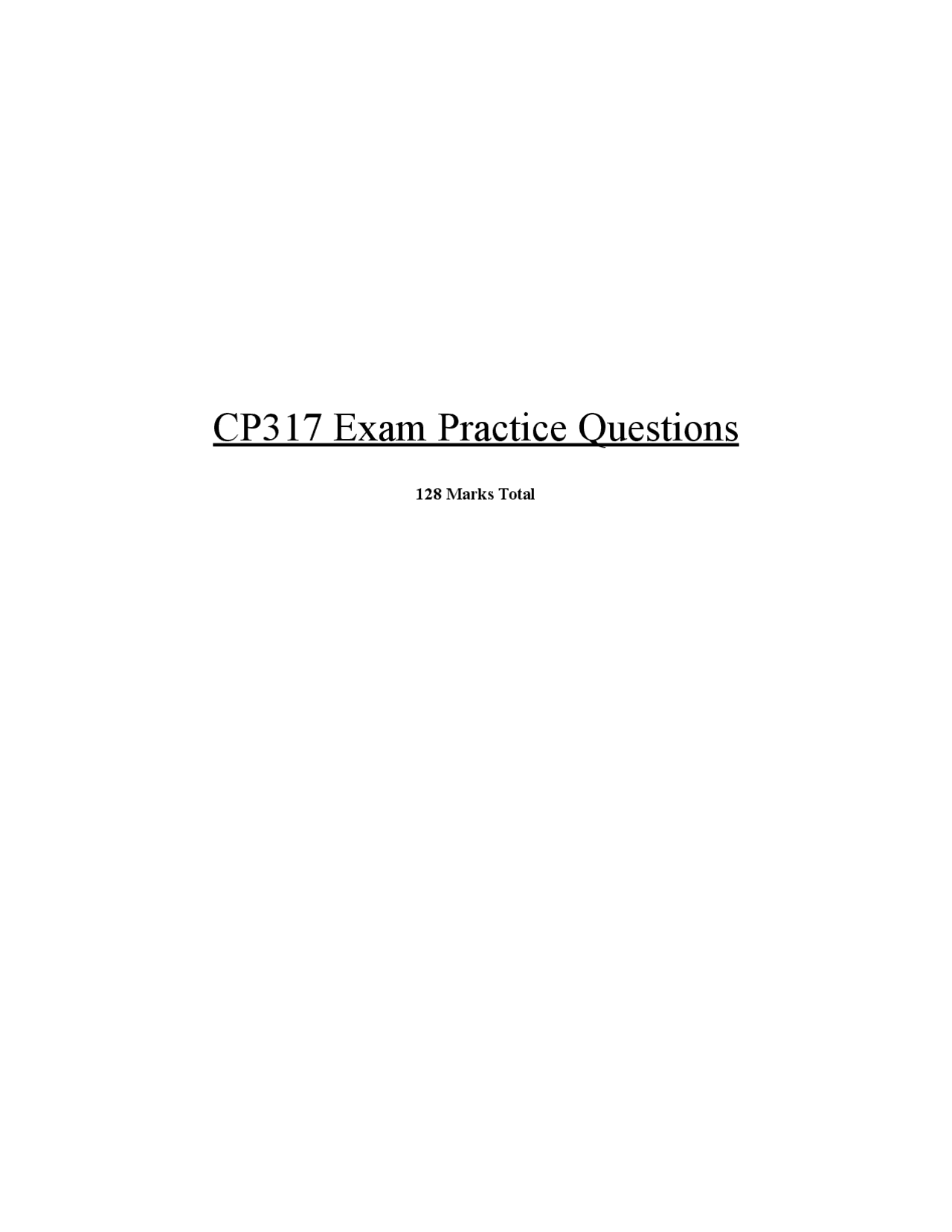 CP317 exam questions | Lecture notes Computer Science | Docsity