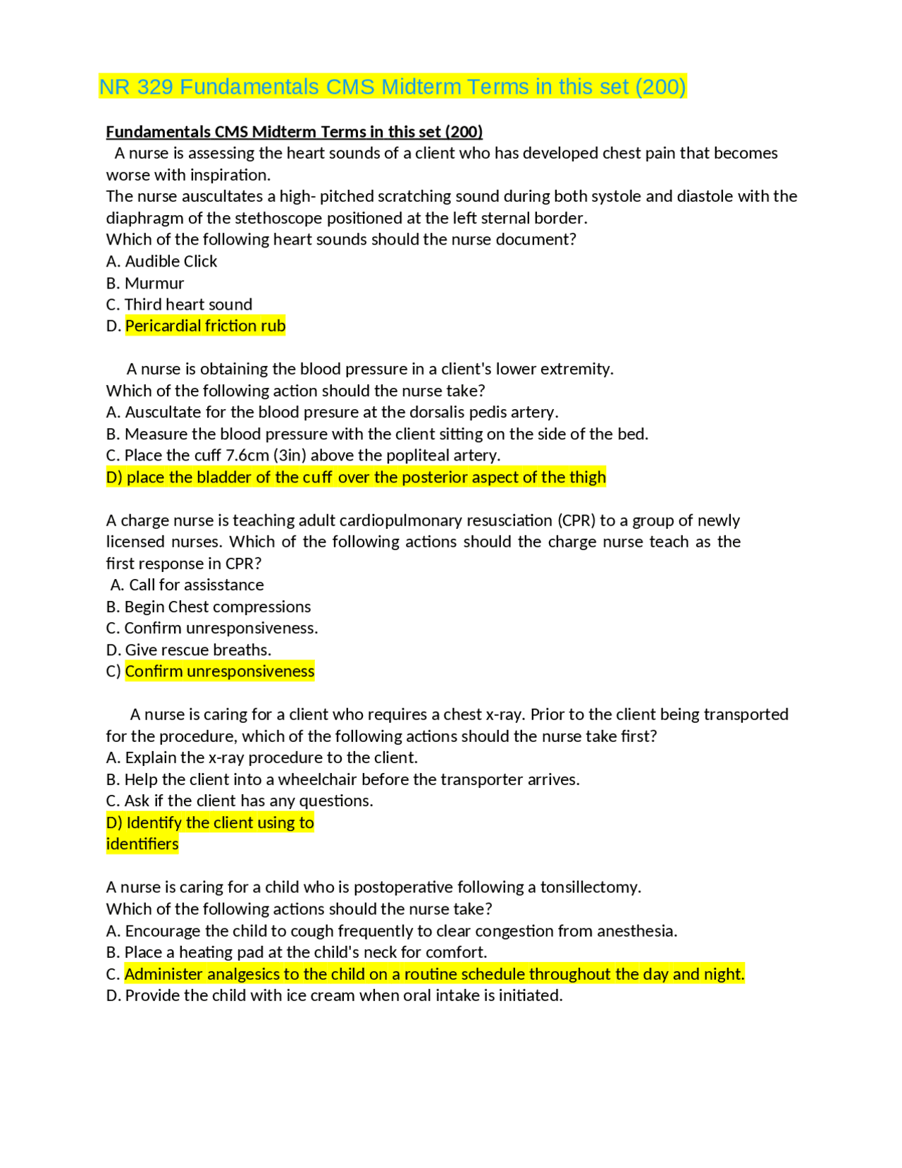 NR 329 Fundamentals CMS Midterm Terms in this set (200) Already graded ...