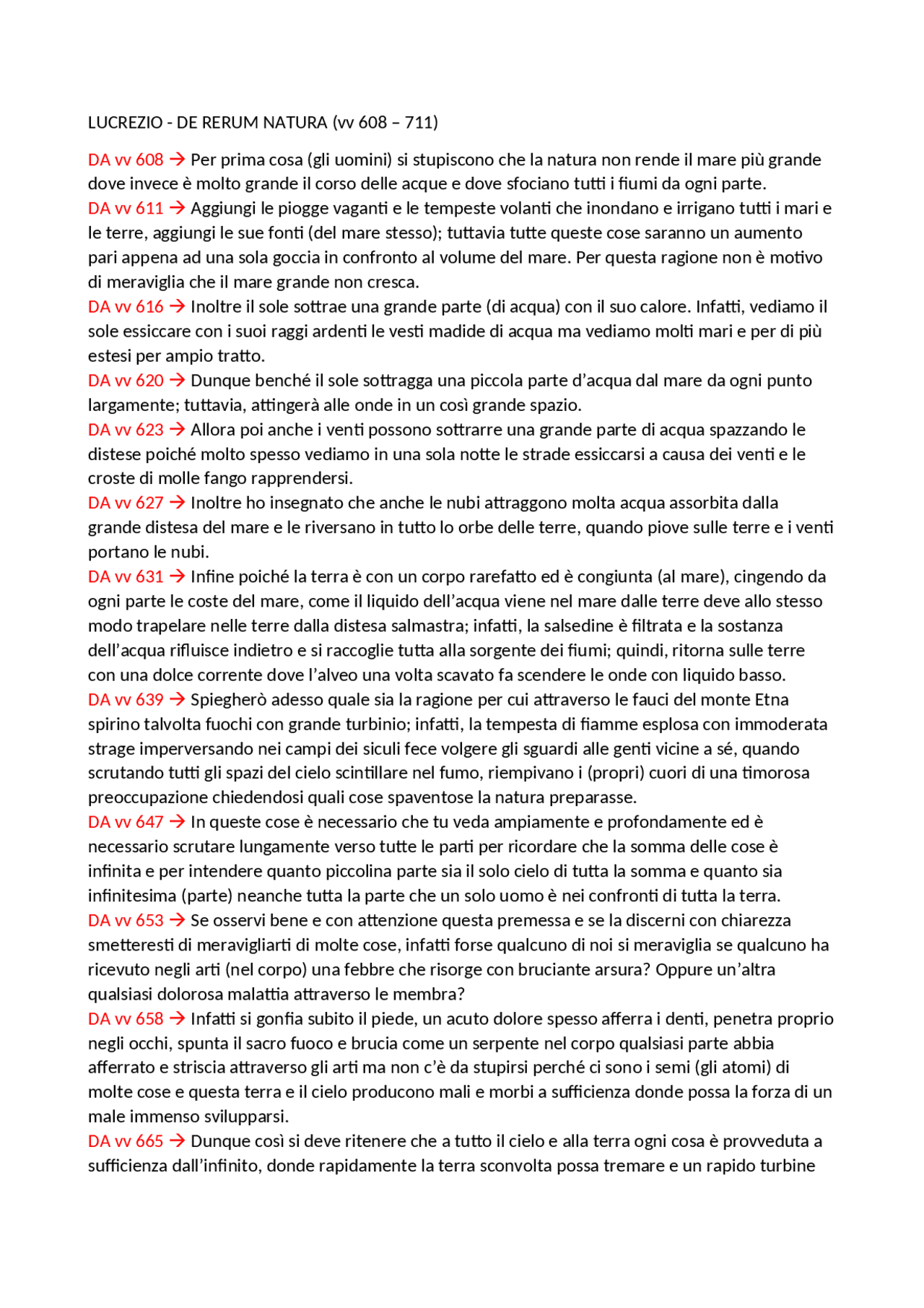 LUCREZIO - DE RERUM NATURA (vv 608 – 711) | Traduzioni di Letteratura