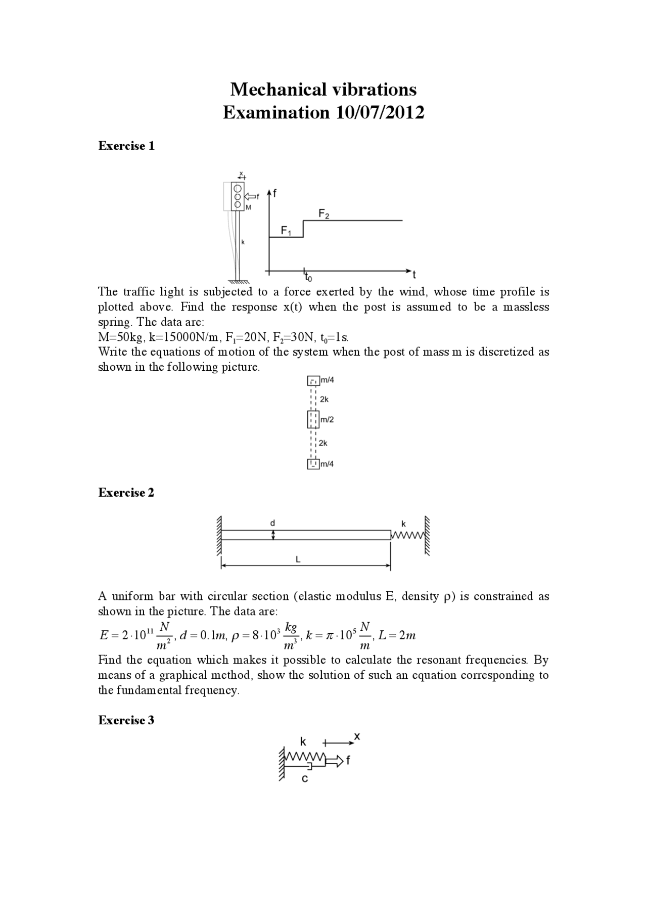 Questions of Mechanical Vibrations Exam Exams Mechanical Engineering