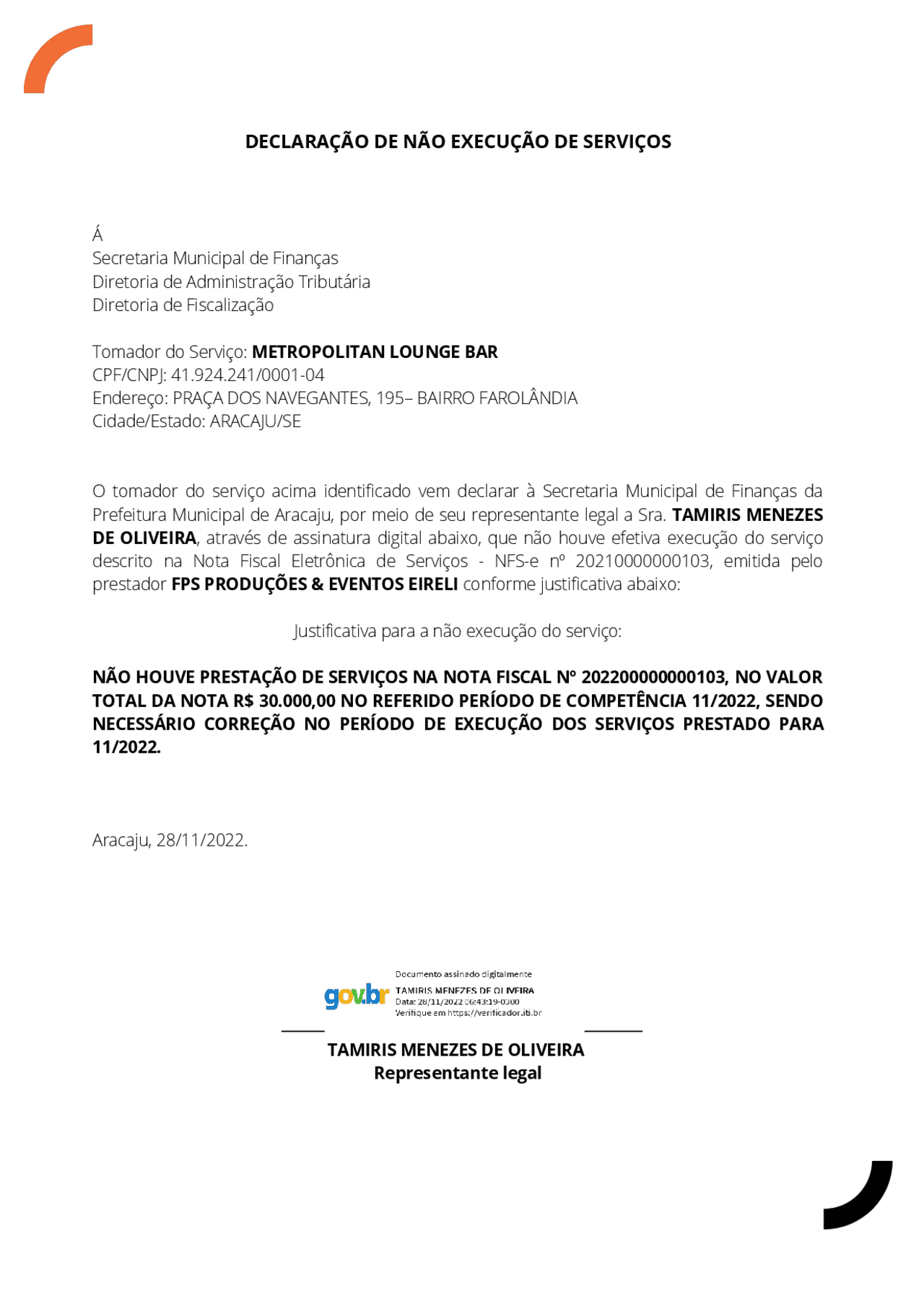 Declaração de não execução de serviço | Resumos Contabilidade ...