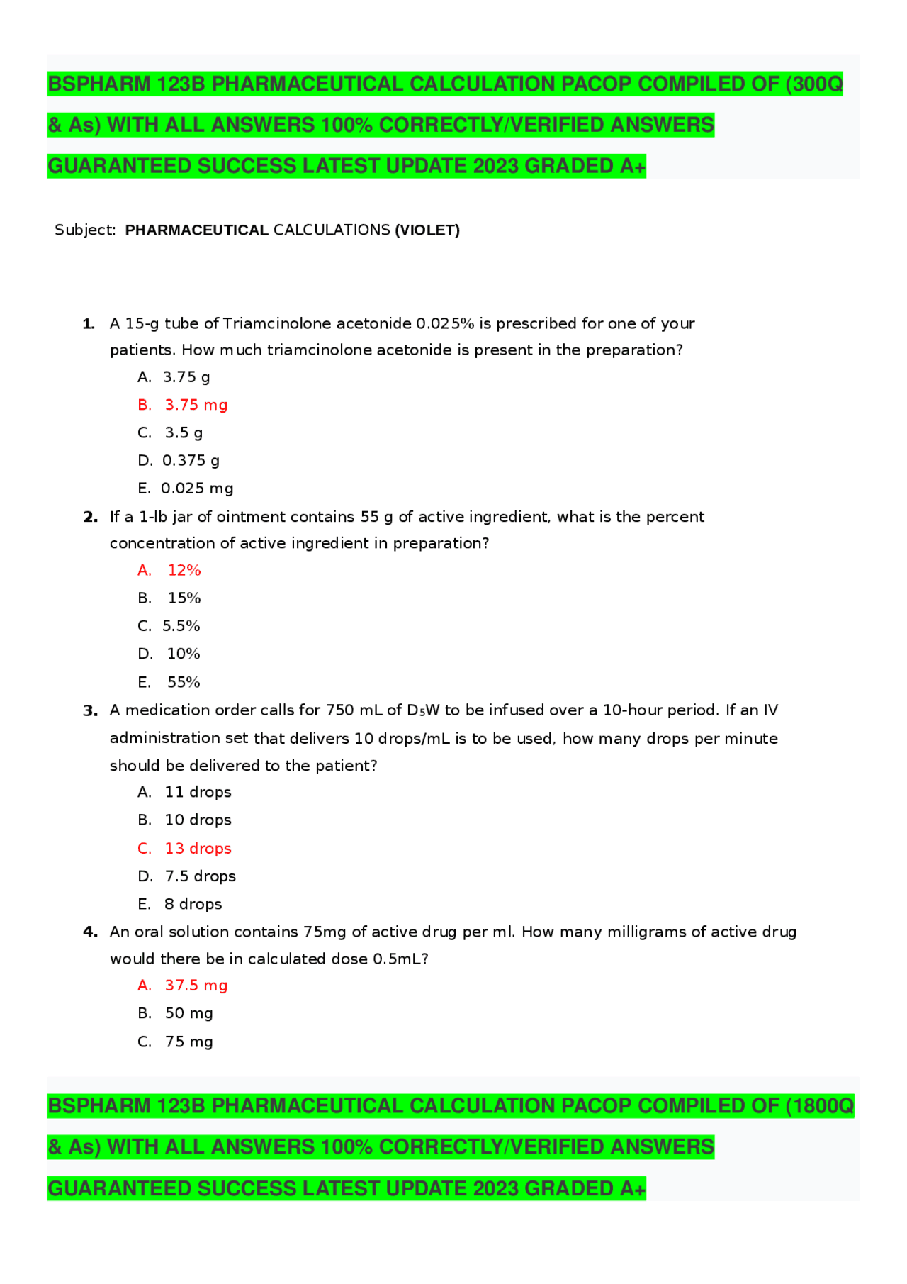 Pharmaceutical Calculation Practice Questions And Answers Exams Pharmaceutical Calculation Practice Questions And Answers Exams