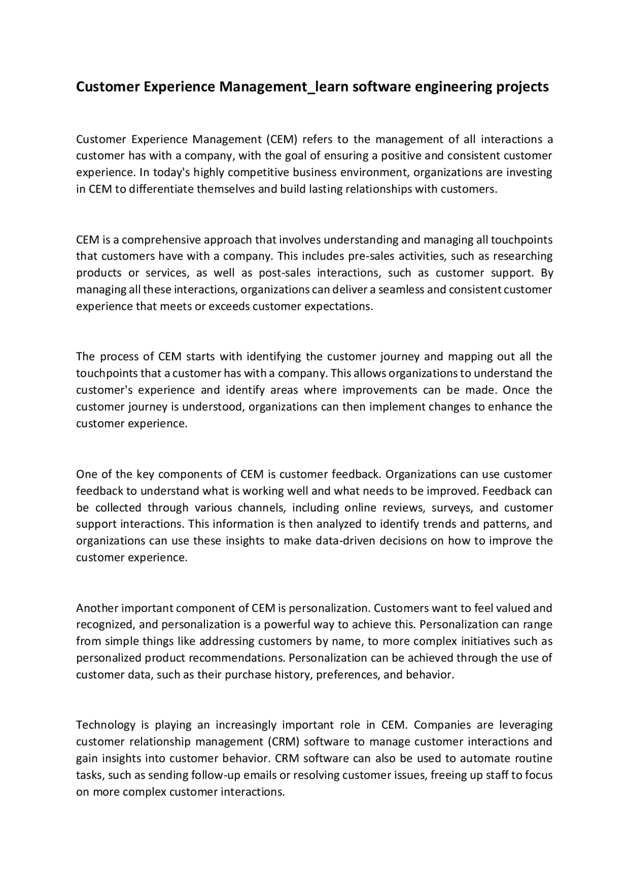 Customer Experience Management learn Software Engineering Projects customer-experience-management-learn-software-engineering-projects