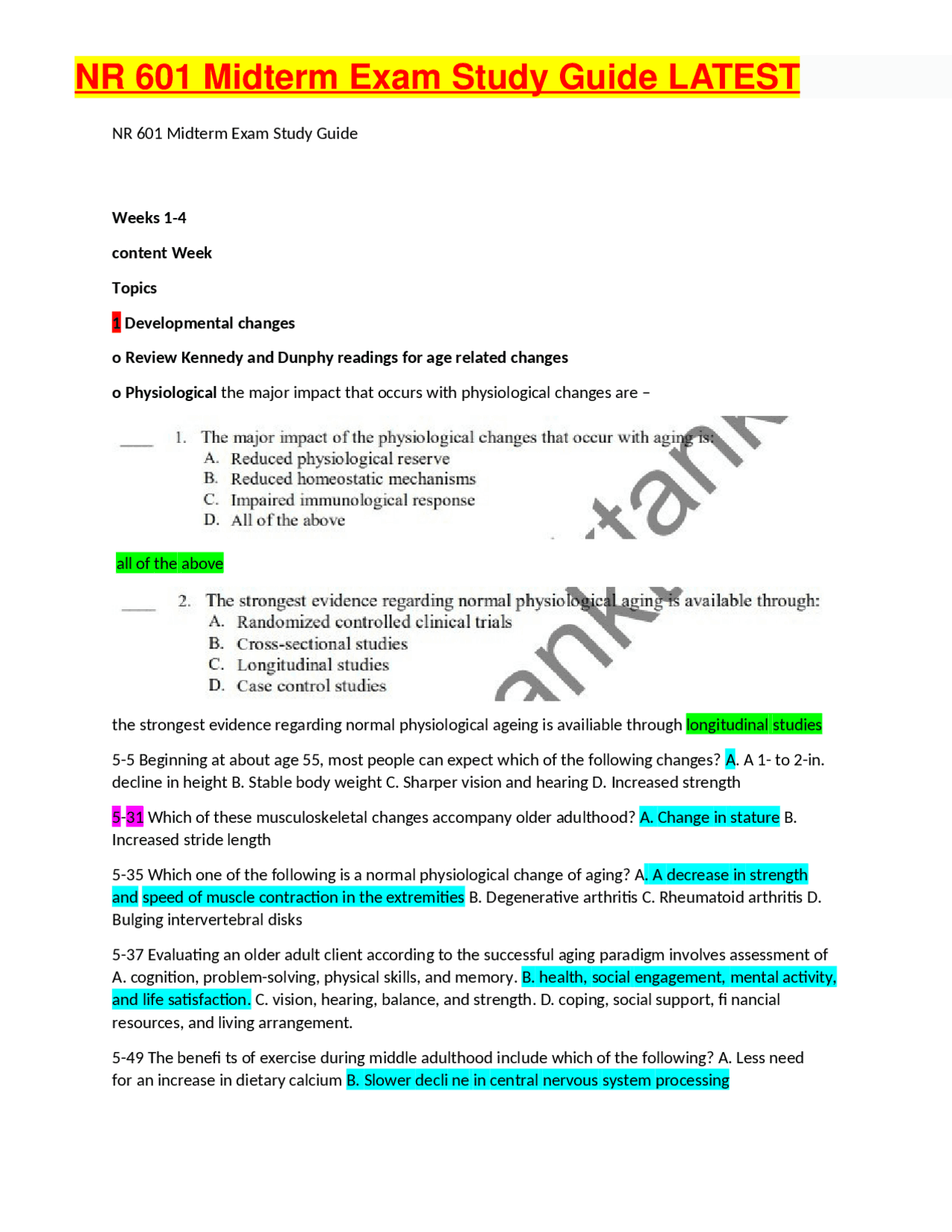 NR 601 Midterm Exam Study Guide LATEST | Exams Nursing | Docsity