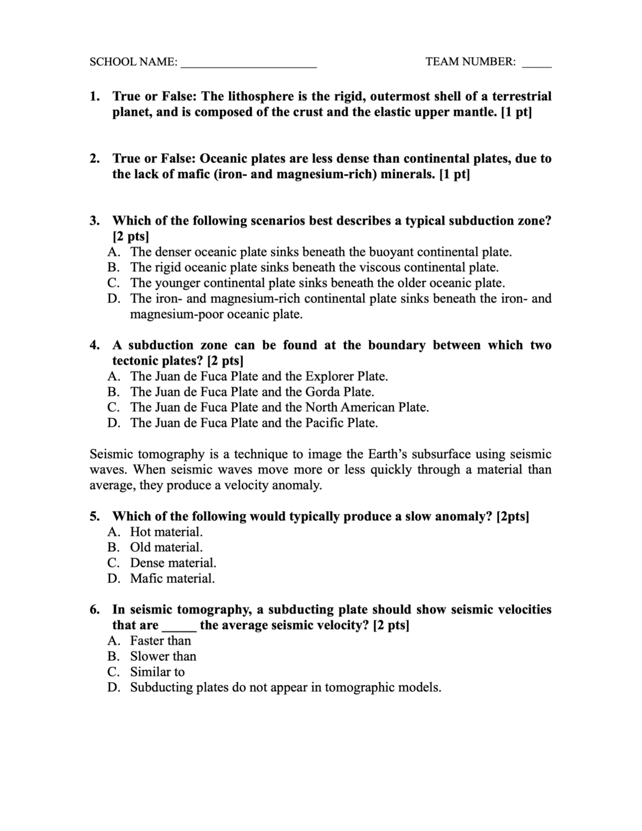 Science Olympiad Tests