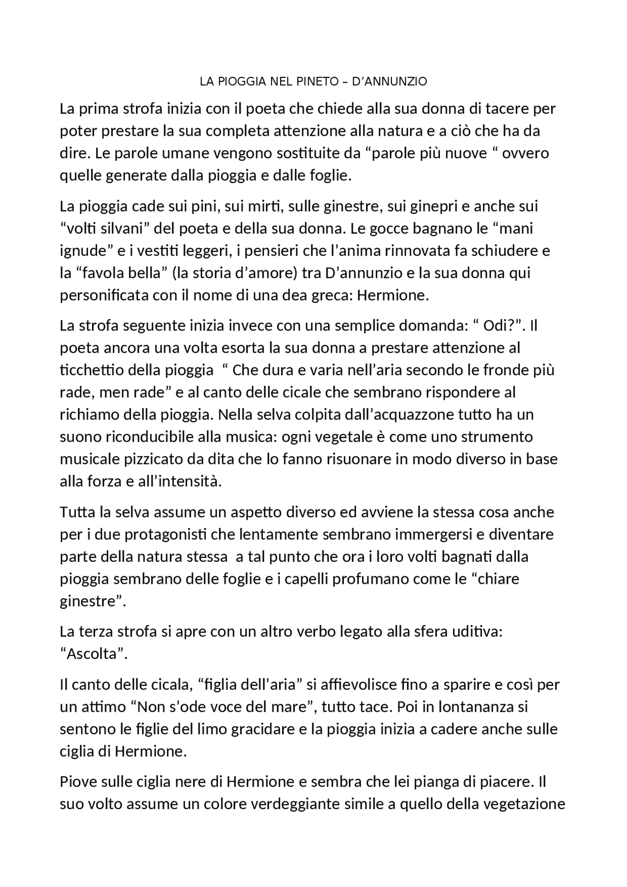 ANALISI e COMMENTO DELLA POESIA 'LA PIOGGIA NEL di D'ANNUNZIO Appunti di Italiano ANALISI e COMMENTO DELLA POESIA 'LA PIOGGIA NEL di D'ANNUNZIO Appunti di Italiano