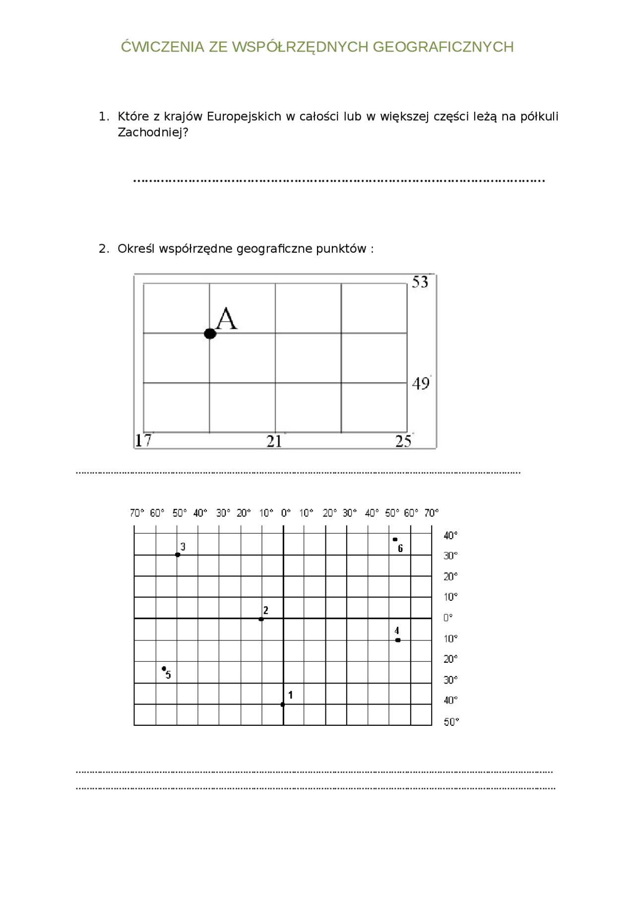 WSPÓŁRZĘDNE GEOGRAFICZNE | Ćwiczenia Geografia | Docsity
