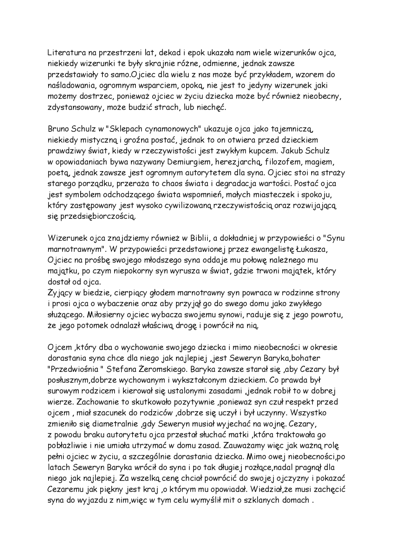 Sklepy cynamonowe - wizerunek ojca | Notatki Język polski | Docsity