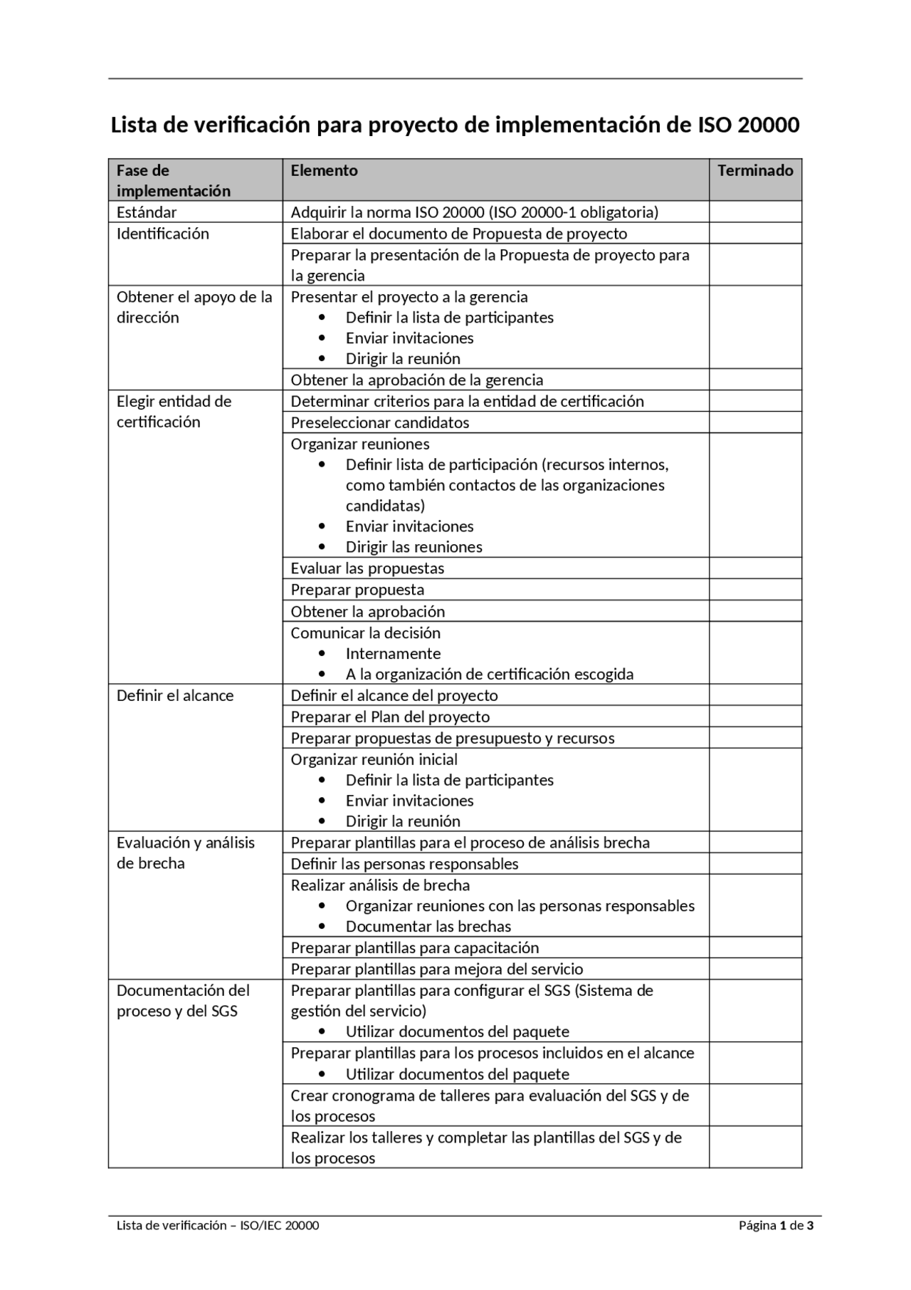 Checklist para proyecto de implementación | Ejercicios de Gestión de ...