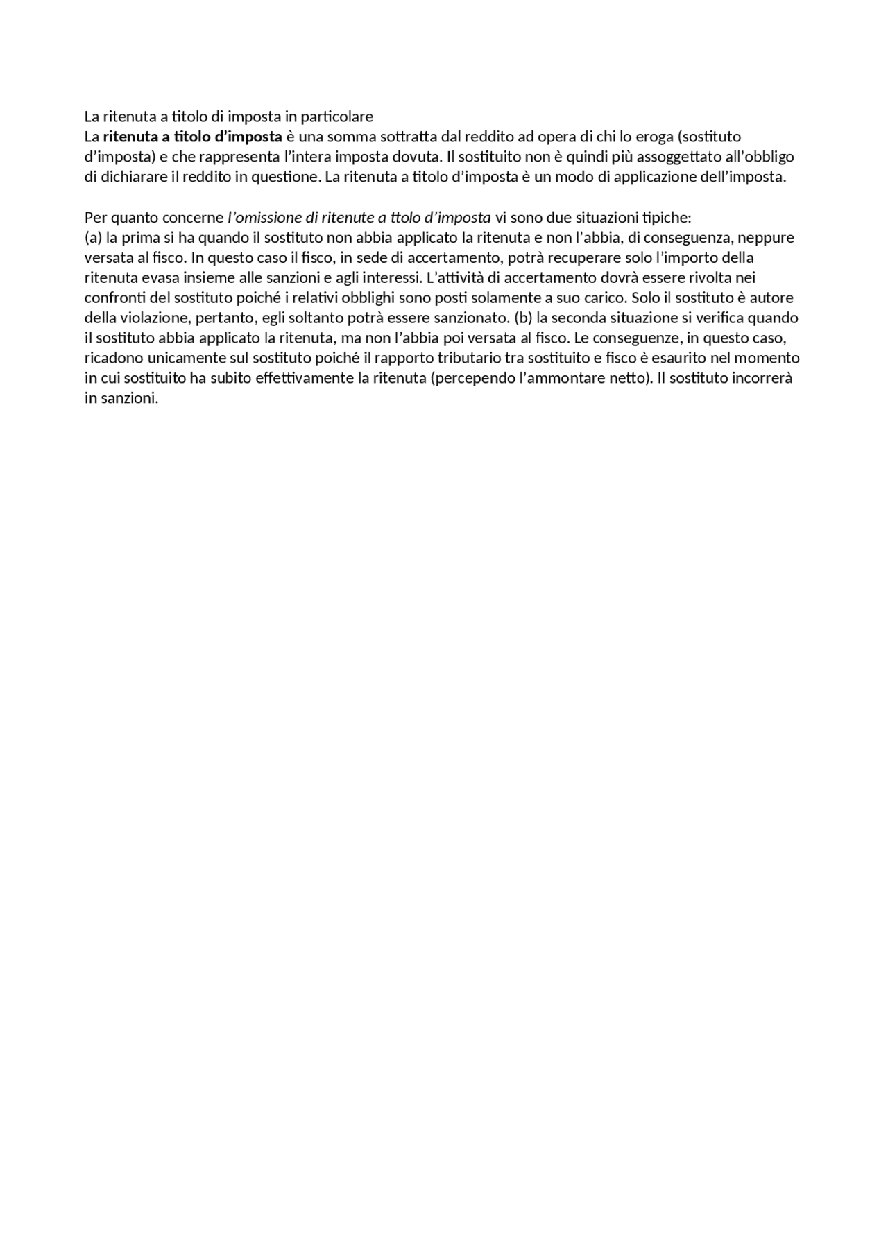 La ritenuta a titolo d'imposta in particolare Schemi e mappe concettuali di Diritto Tributario La ritenuta a titolo d'imposta in particolare Schemi e mappe concettuali di Diritto Tributario