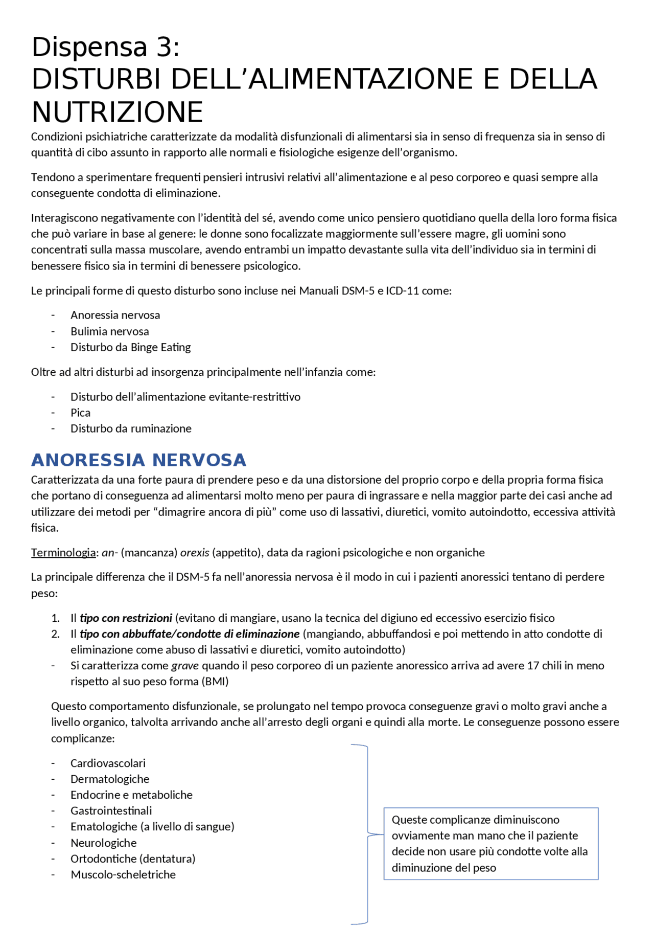 Riassunto dettagliato della dispensa 