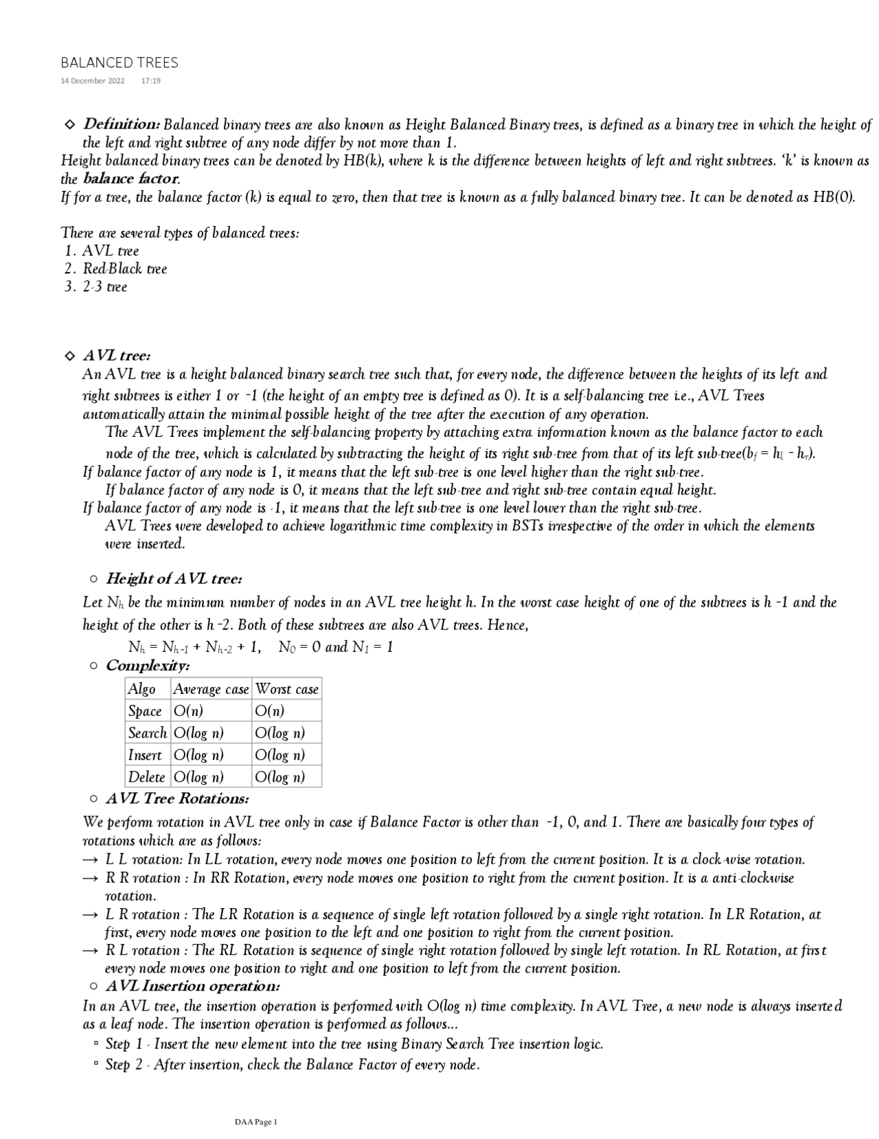 Balanced Trees and their functions | Lecture notes Computer ...