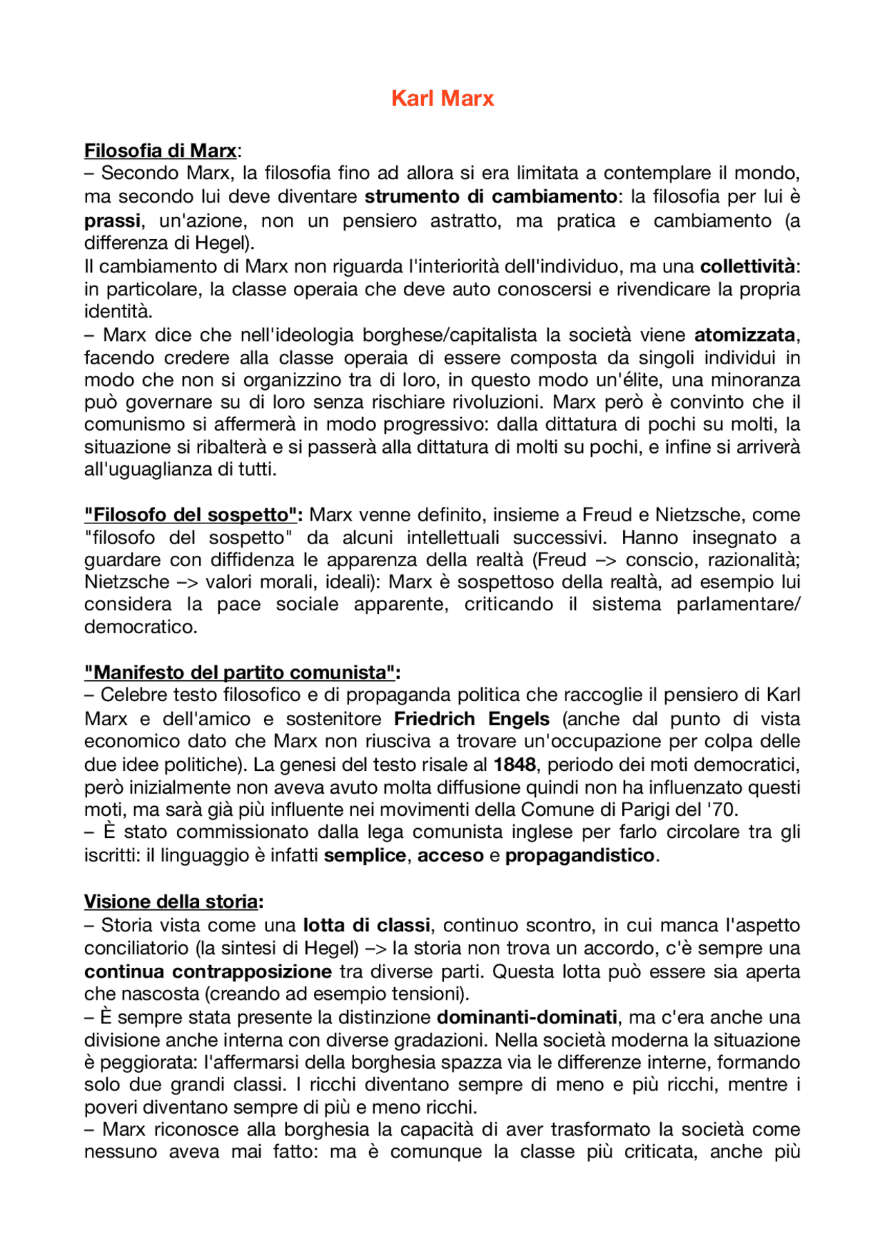 La filosofia di marx | Appunti di Filosofia | Docsity