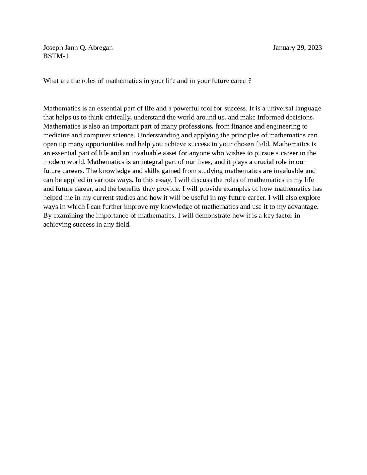 Essay about mathematics | Summaries Mathematics | Docsity