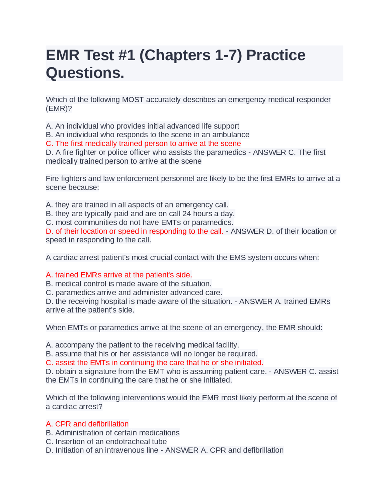 EMR Test #1 (Chapters 1 7) Practice Questions Exams Nursing Docsity EMR Test #1 (Chapters 1 7) Practice Questions Exams Nursing Docsity
