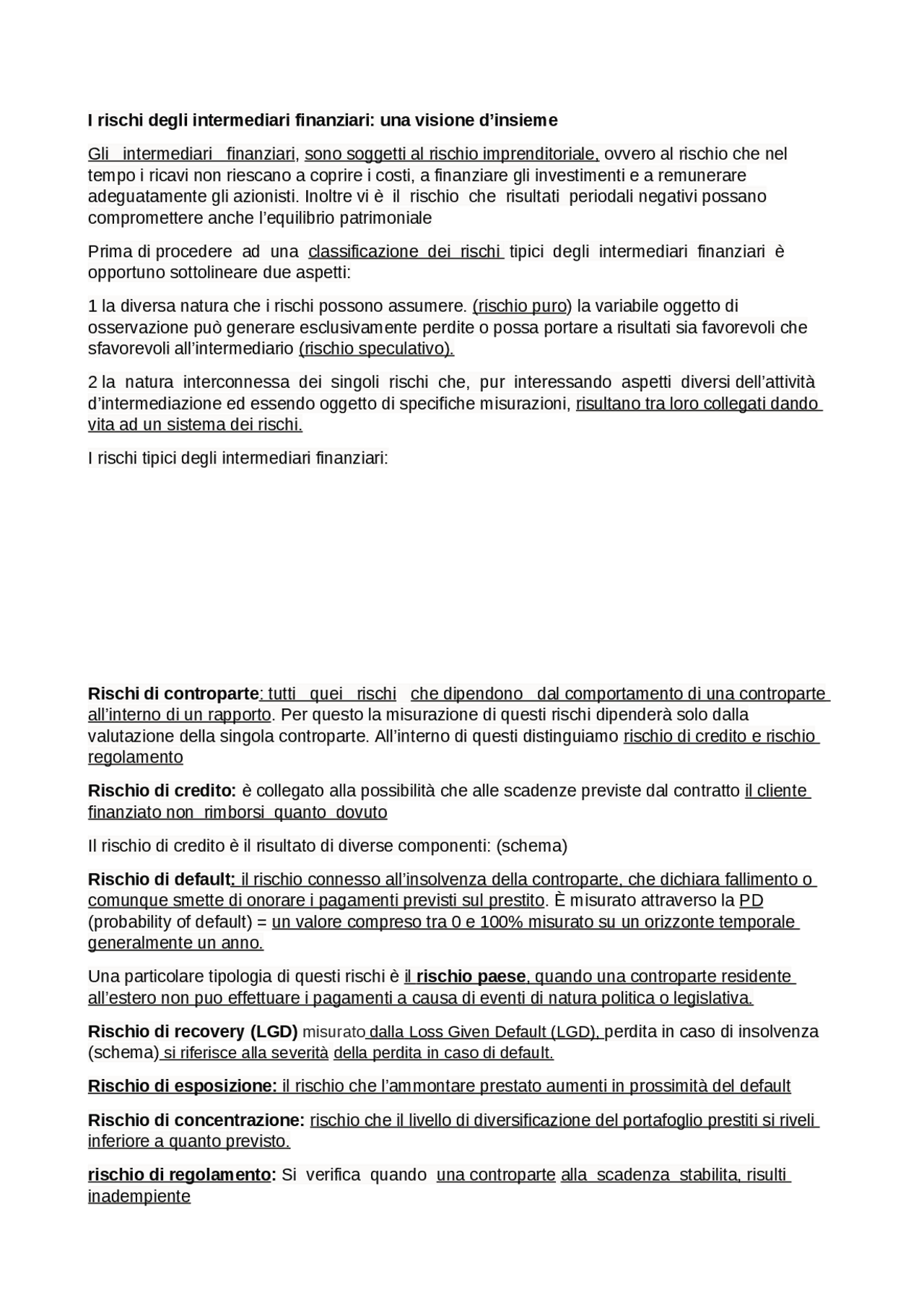 Riassunto rischi di mercato Schemi e mappe concettuali di Economia